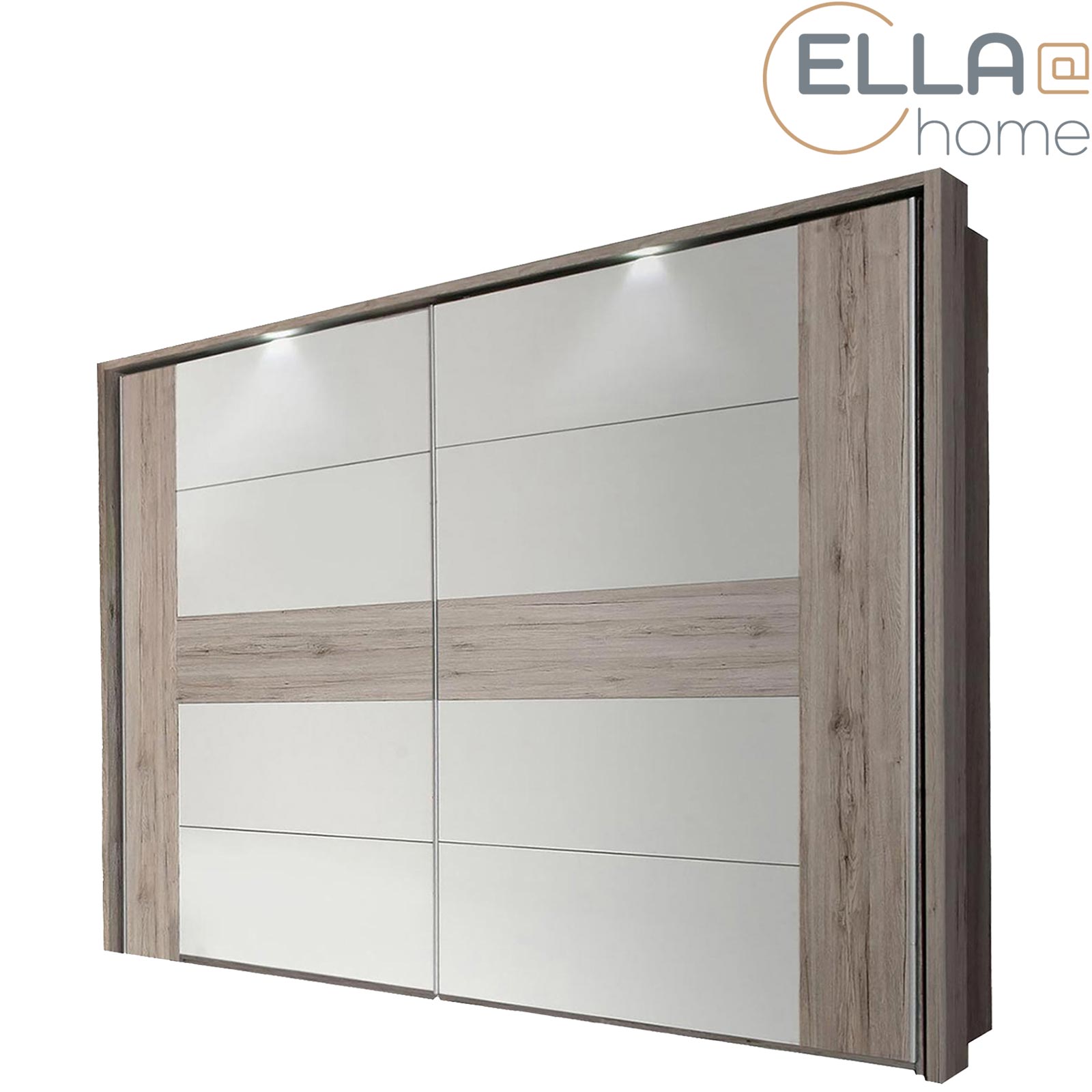 ELLA@home Schwebetürenschrank - Sandeiche - weiß Hochglanz - 2-türig