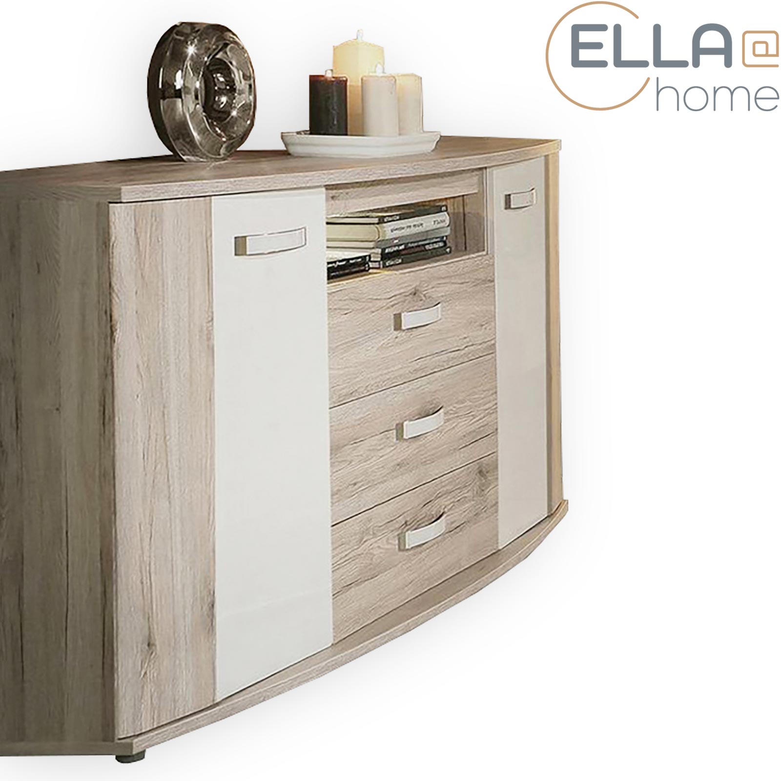ELLA@home Sideboard - Sandeiche - weiß Hochglanz