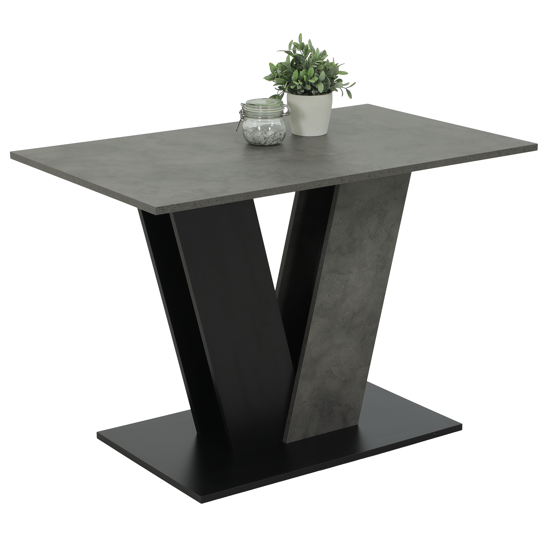 Esstisch - Beton anthrazit-schwarz - V-Gestell - 110 cm