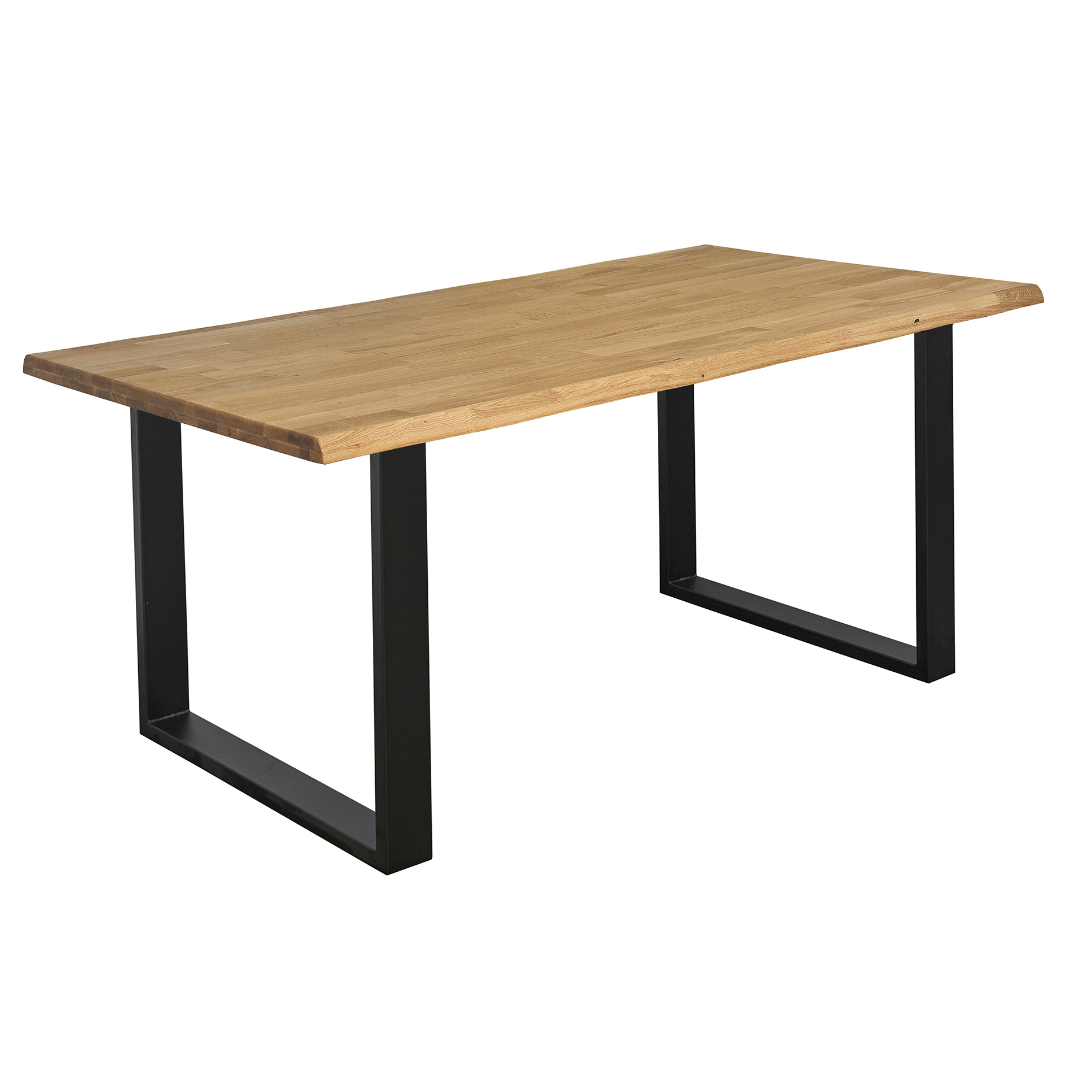 Esstisch - Eiche massiv - schwarz - mit Baumkante - U-Gestell - 160x100 cm