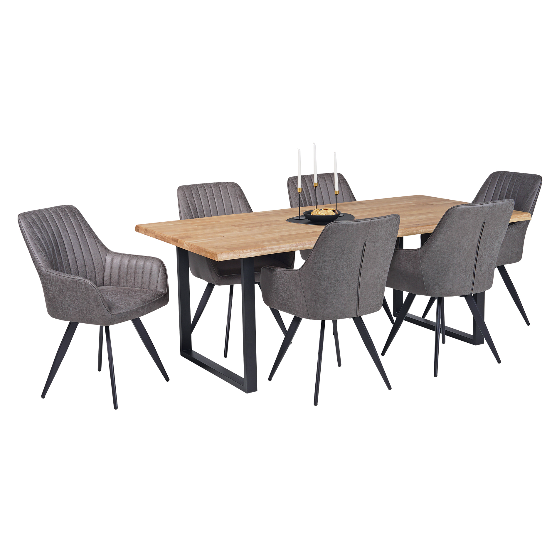 Esstisch - Eiche massiv - schwarz - mit Baumkante - U-Gestell - 200x100 cm