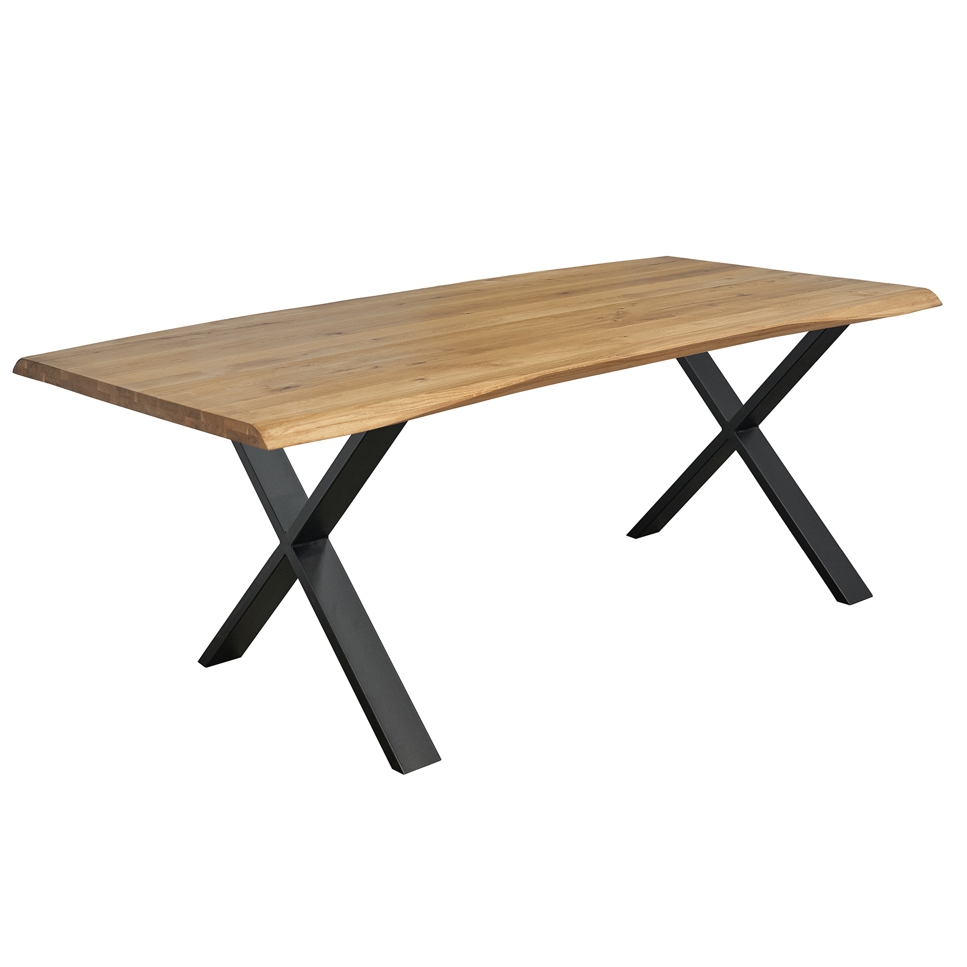 Esstisch - Eiche massiv - schwarz - mit Baumkante - X-Gestell - 200x100 cm