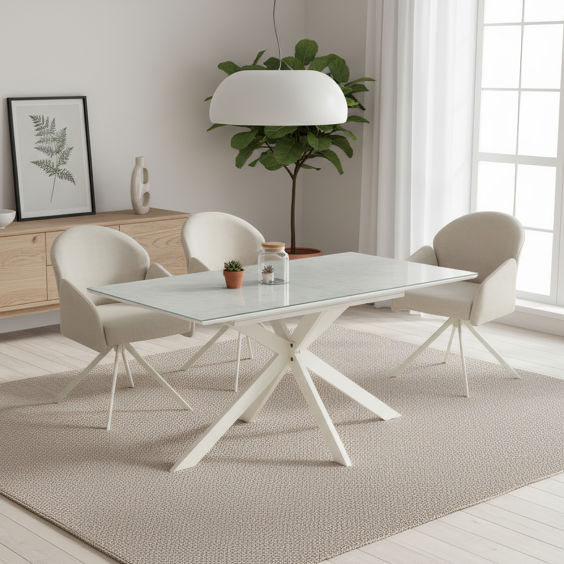 Esstisch - Keramikoptik-beige - ausziehbar bis 180 cm