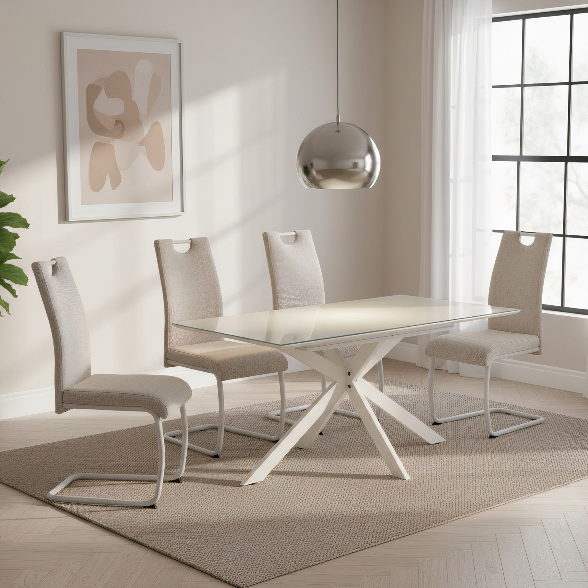  Esstisch - Keramikoptik-beige - ausziehbar bis 180 cm