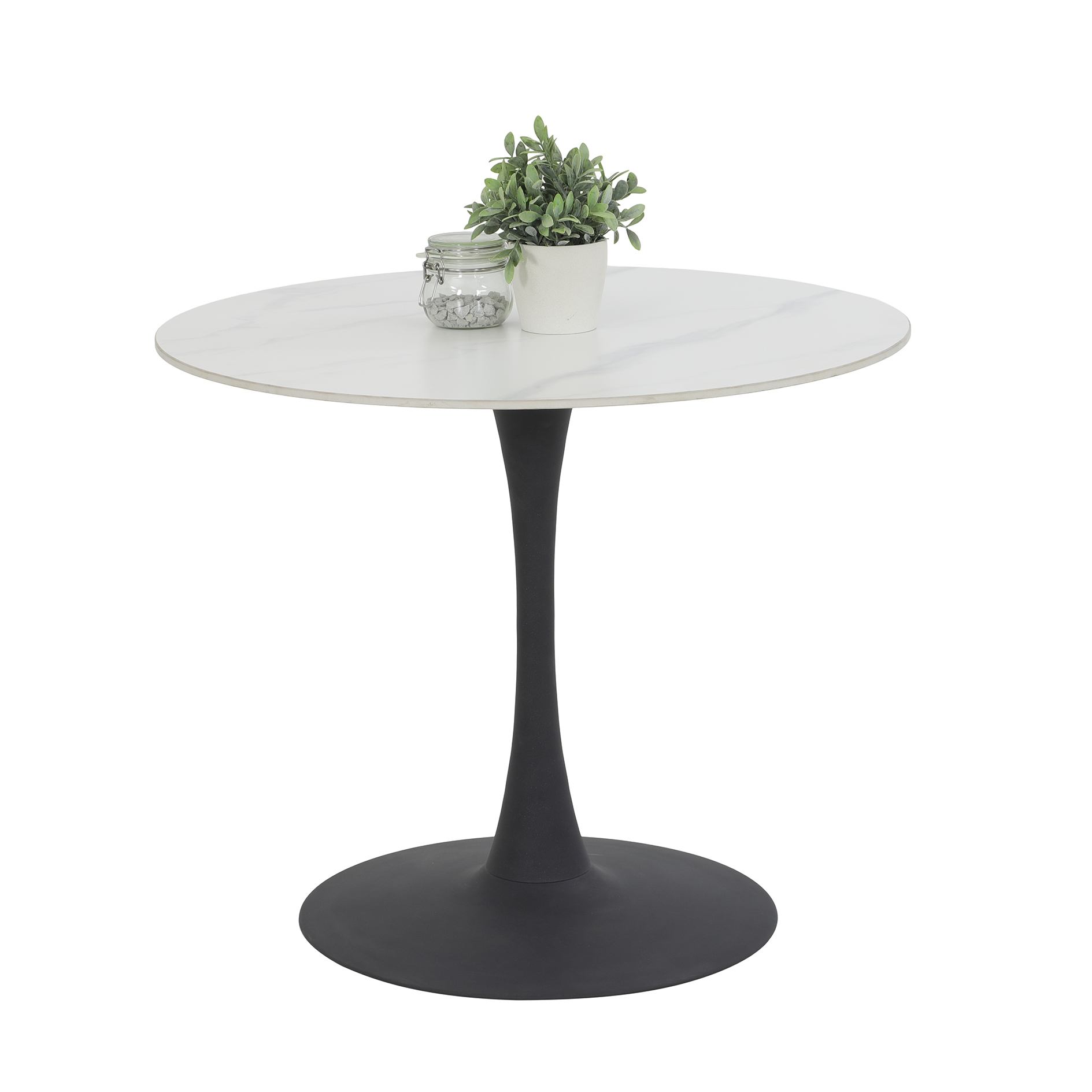 Esstisch - Marmor weiß matt-anthrazit - Steinplatte - Ø 90 cm