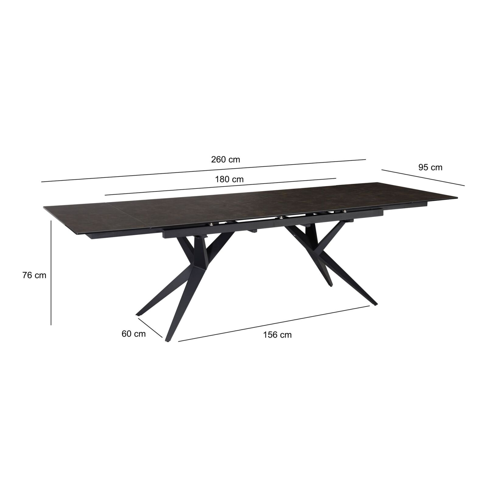 Esstisch - Marmoroptik schwarz - schwarz matt - 4-Fuß-X-Gestell - ausziehbar - 180-260x95 cm