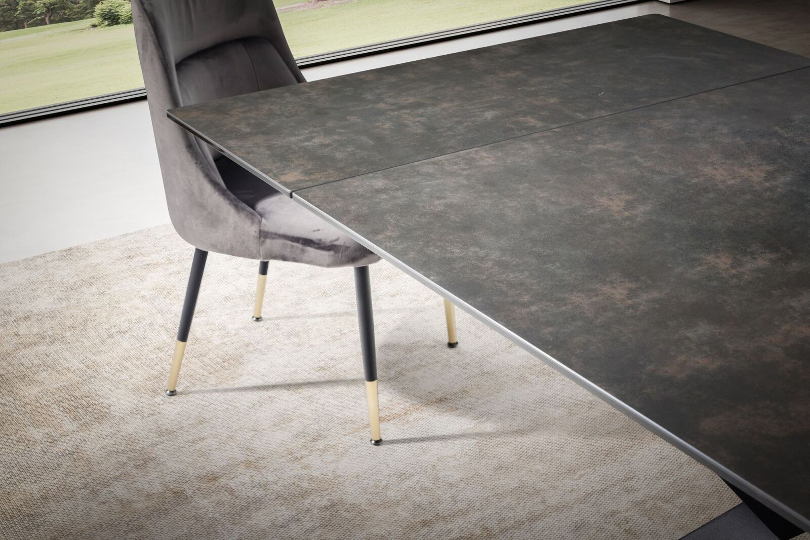 Esstisch - Marmoroptik schwarz - schwarz matt - 4-Fuß-X-Gestell - ausziehbar - 180-260x95 cm