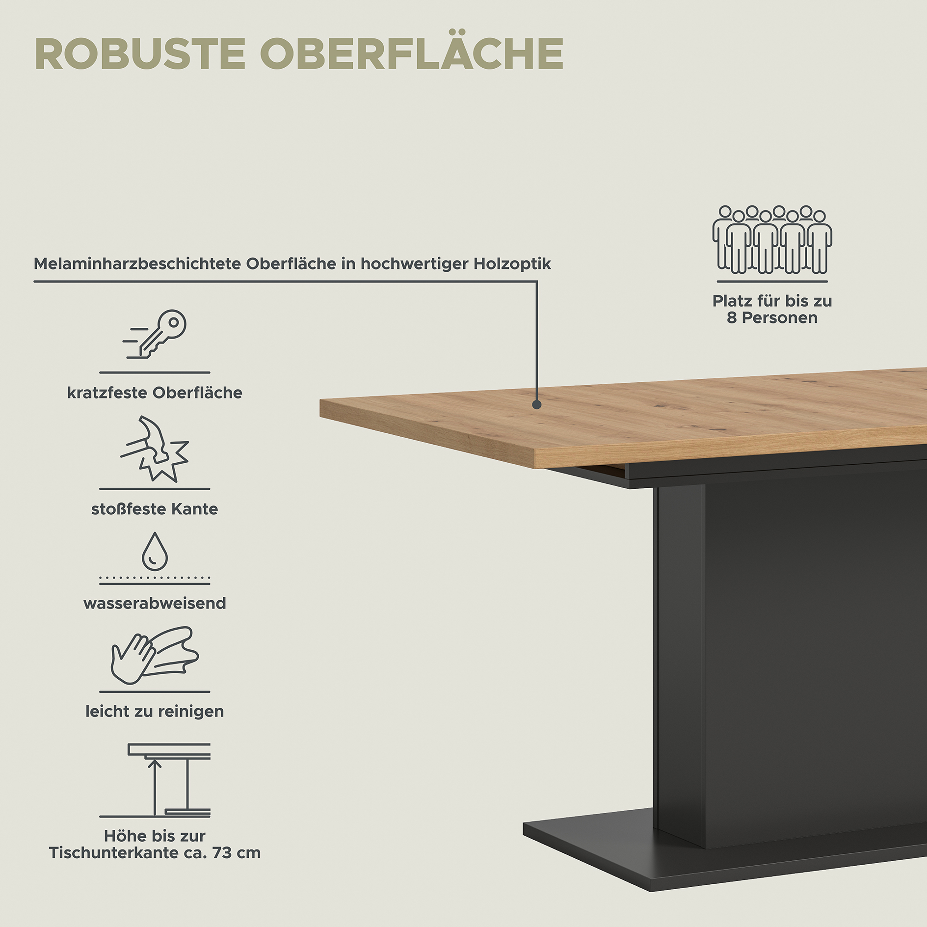 Esstisch MOTION - Artisan Eiche - grau - ausziehbar - Säulen-Fuß 