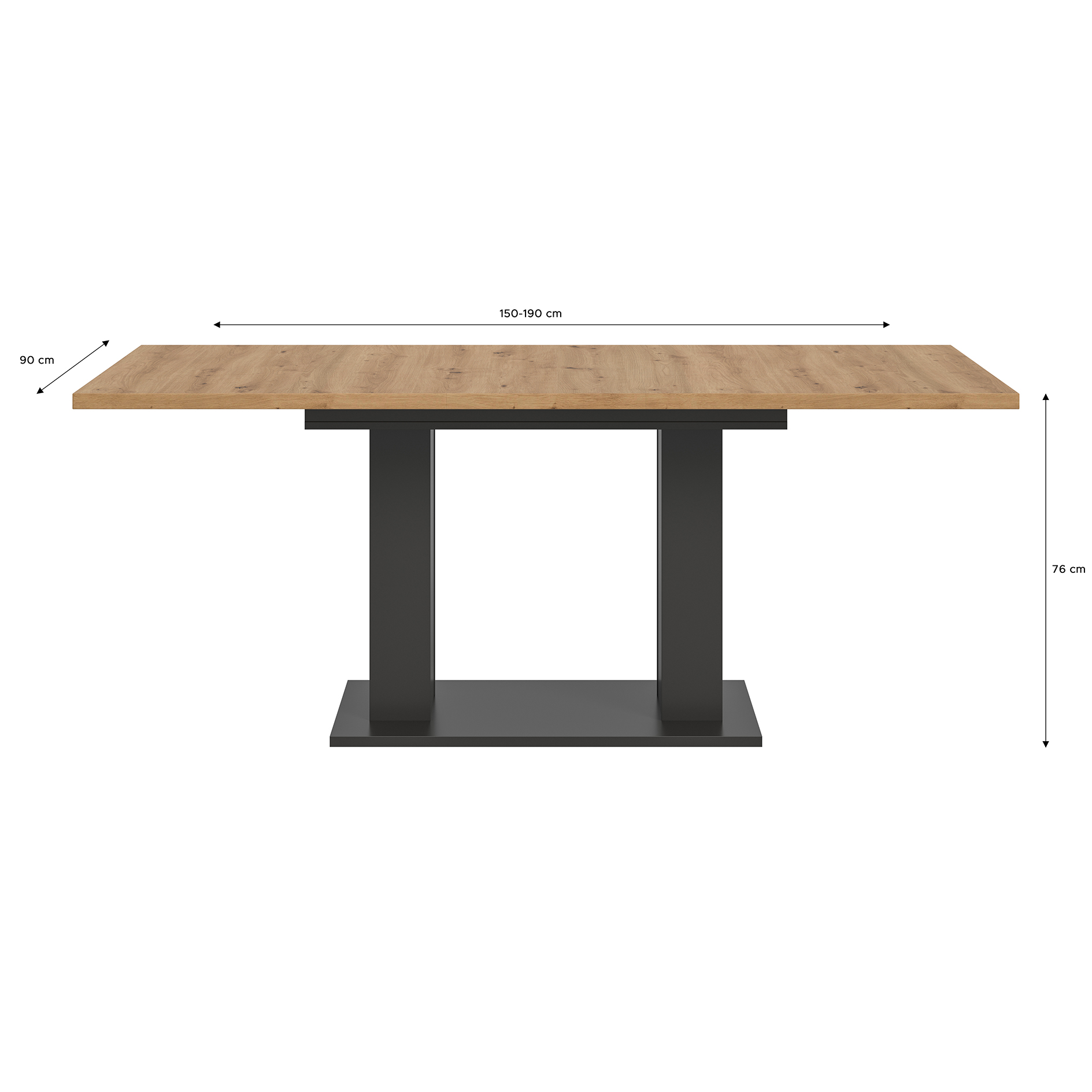 Esstisch MOTION - grau - Artisan Eiche - ausziehbar - Doppelsäulen-Fuß 