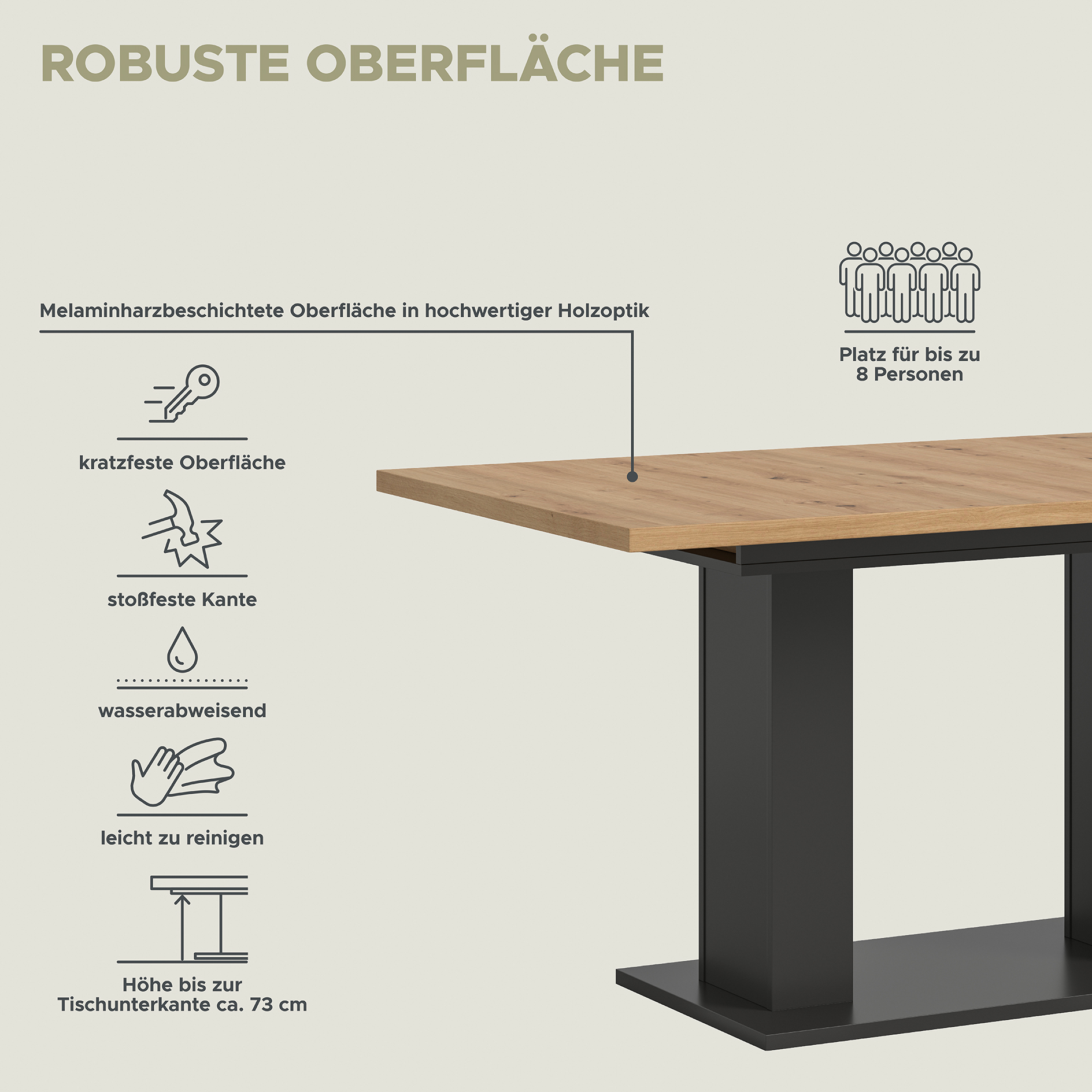 Esstisch MOTION - grau - Artisan Eiche - ausziehbar - Doppelsäulen-Fuß 