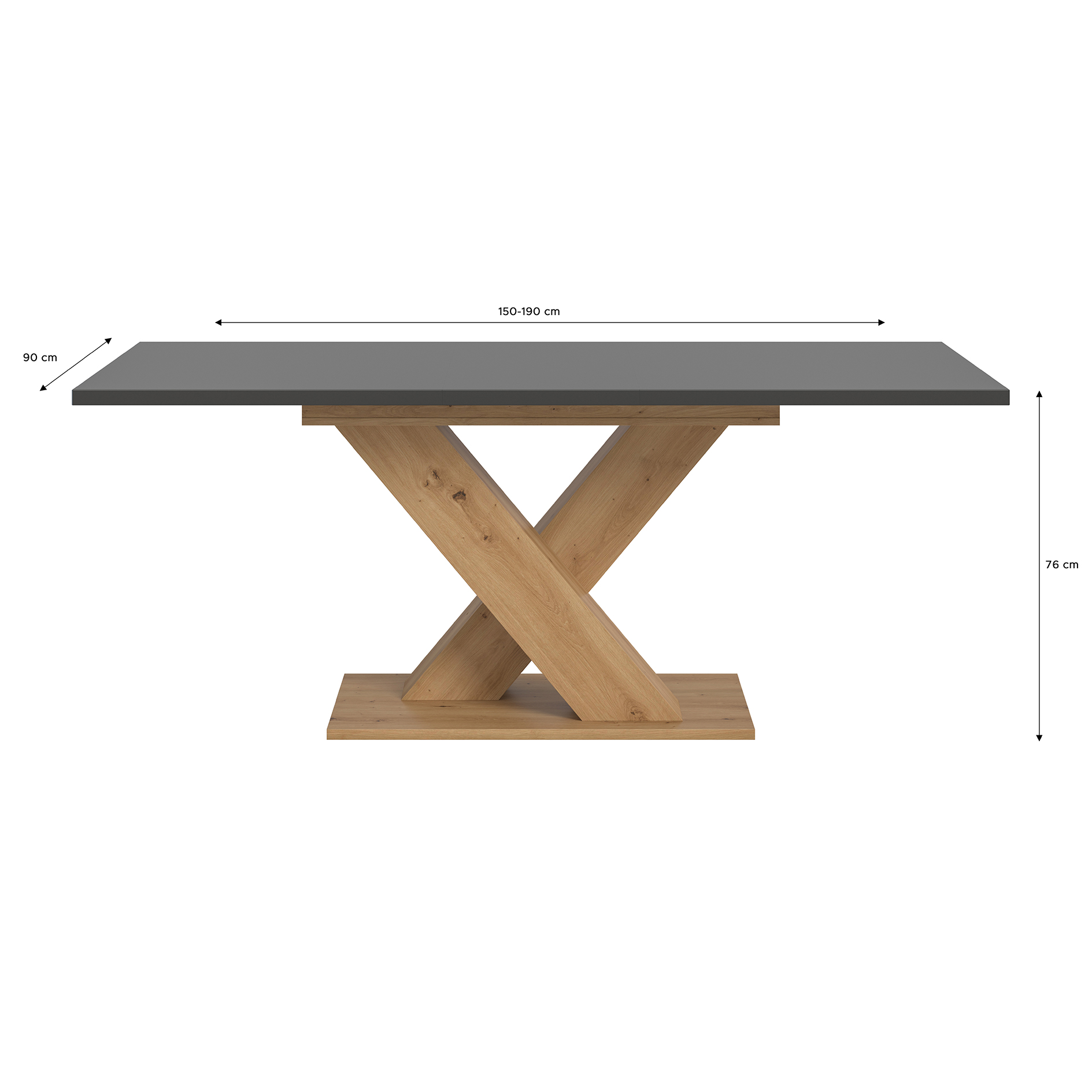 Esstisch MOTION - grau - Artisan Eiche - ausziehbar - X-Fuß