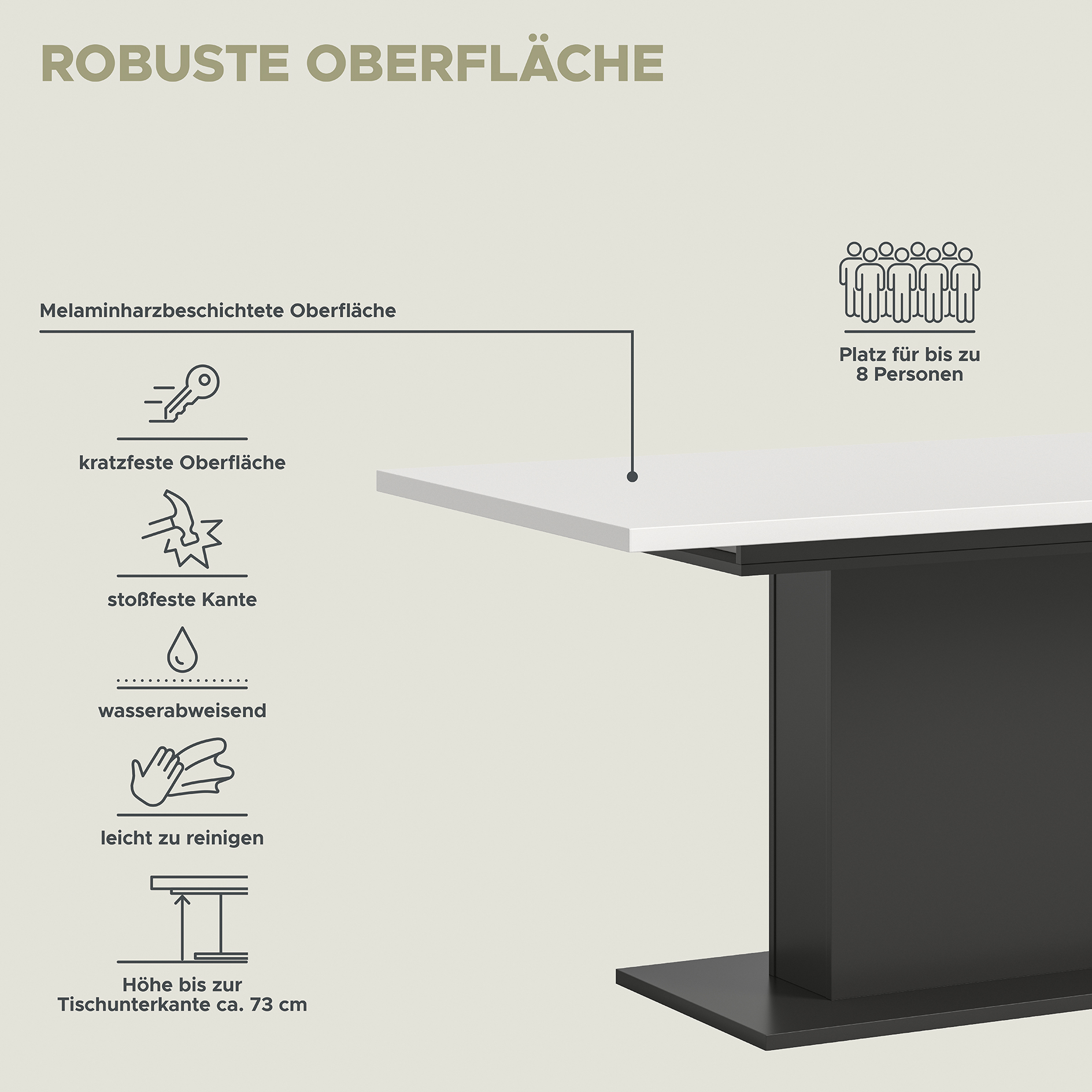 Esstisch MOTION - grau - weiß - ausziehbar - Säulen-Fuß 