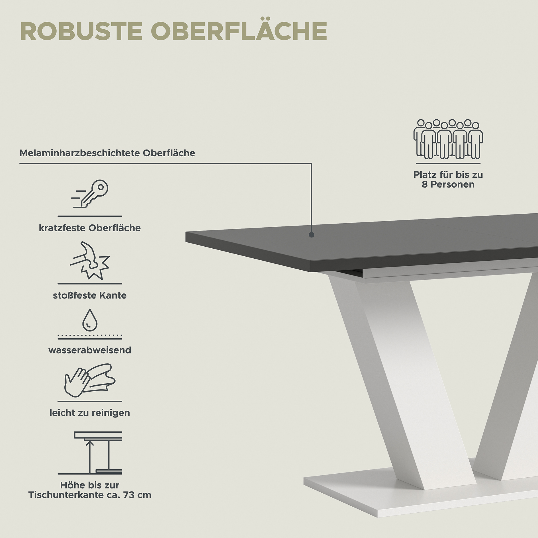 Esstisch MOTION - grau - weiß - ausziehbar - V-Fuß