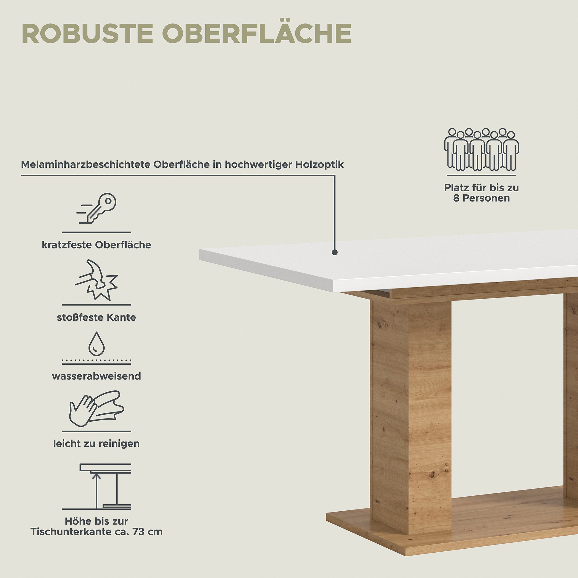Esstisch MOTION - weiß - Artisan Eiche - ausziehbar - Doppelsäulen-Fuß 