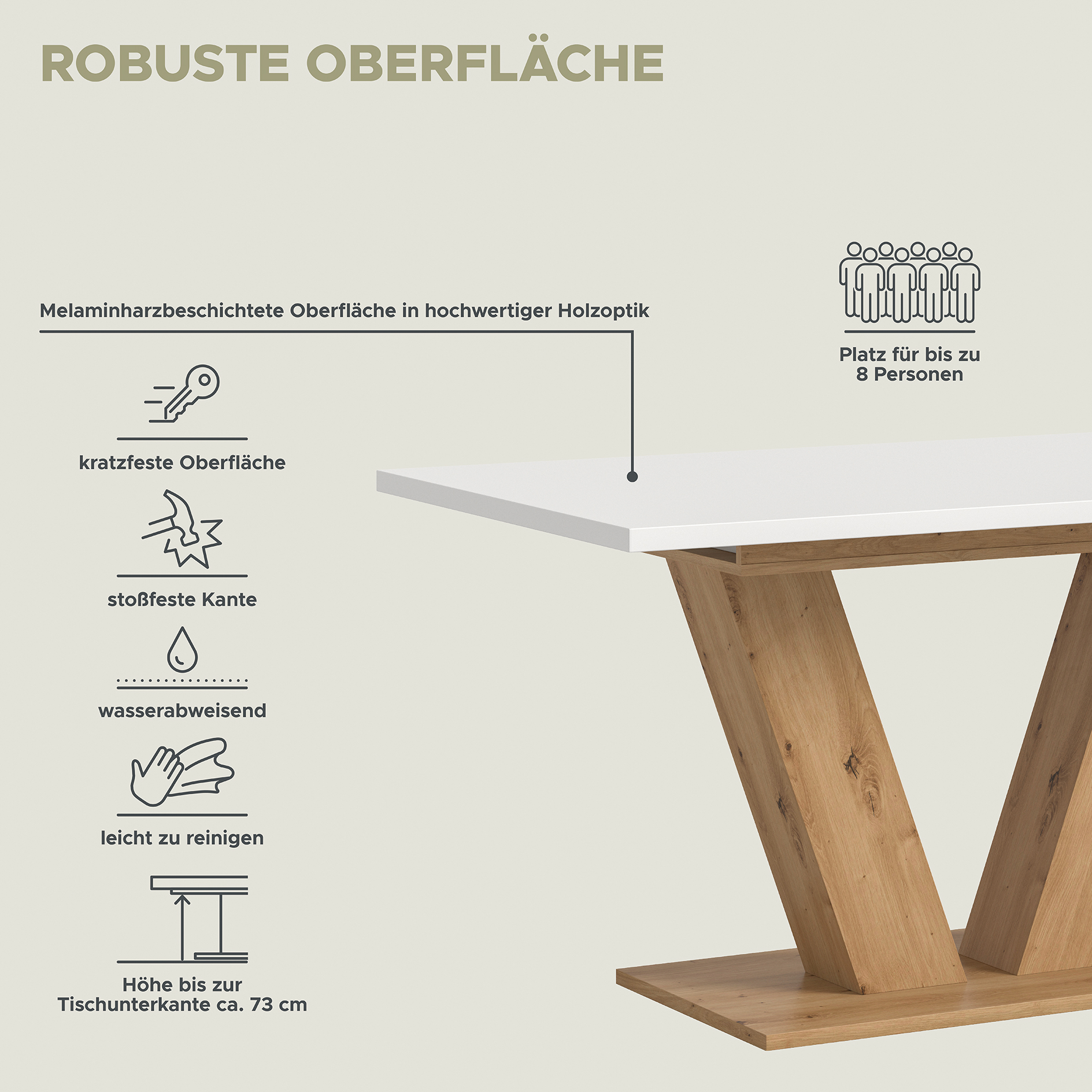 Esstisch MOTION - weiß - Artisan Eiche - ausziehbar - V-Fuß
