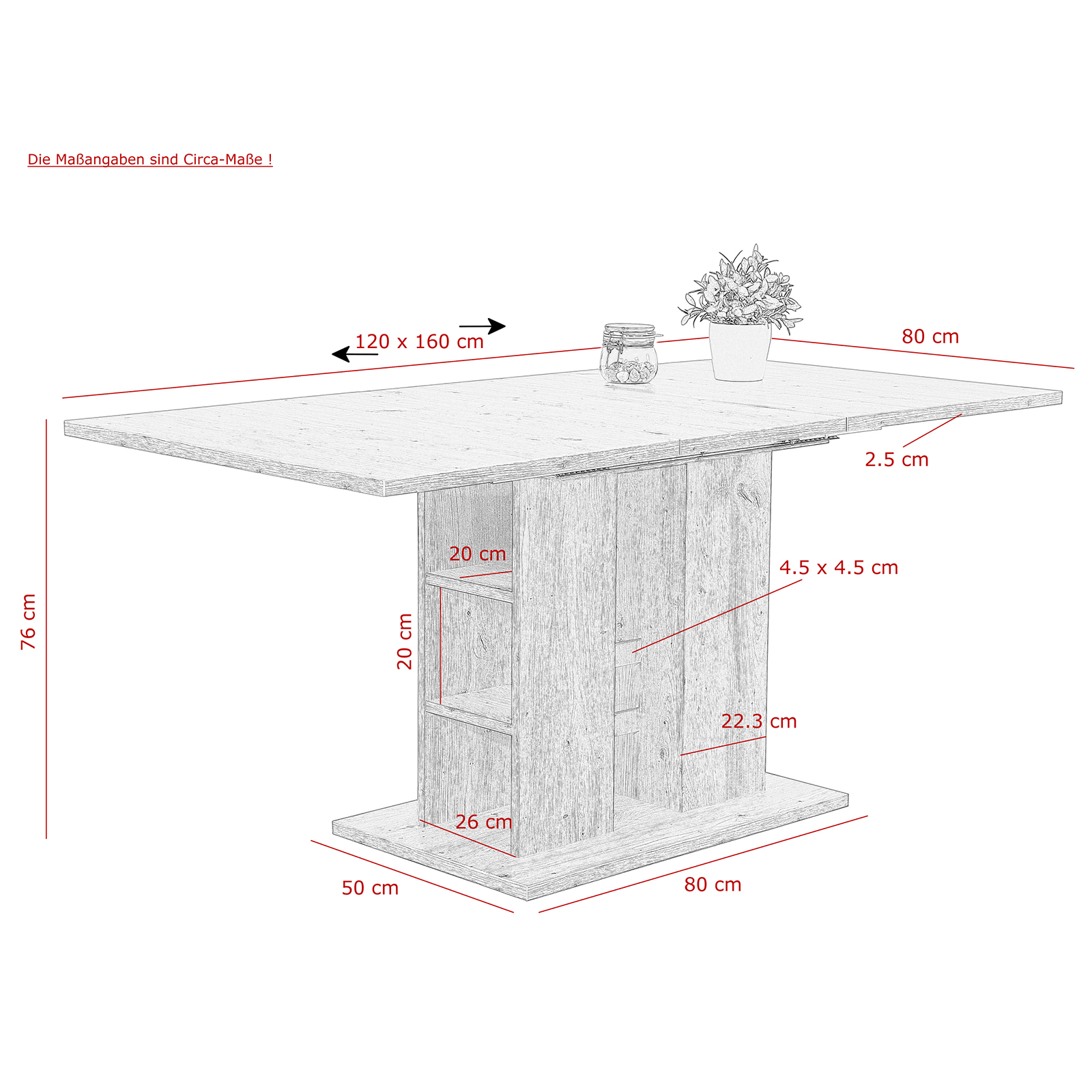 Esstisch - Sanremo Eiche hell - ausziehbar bis 160 cm 
