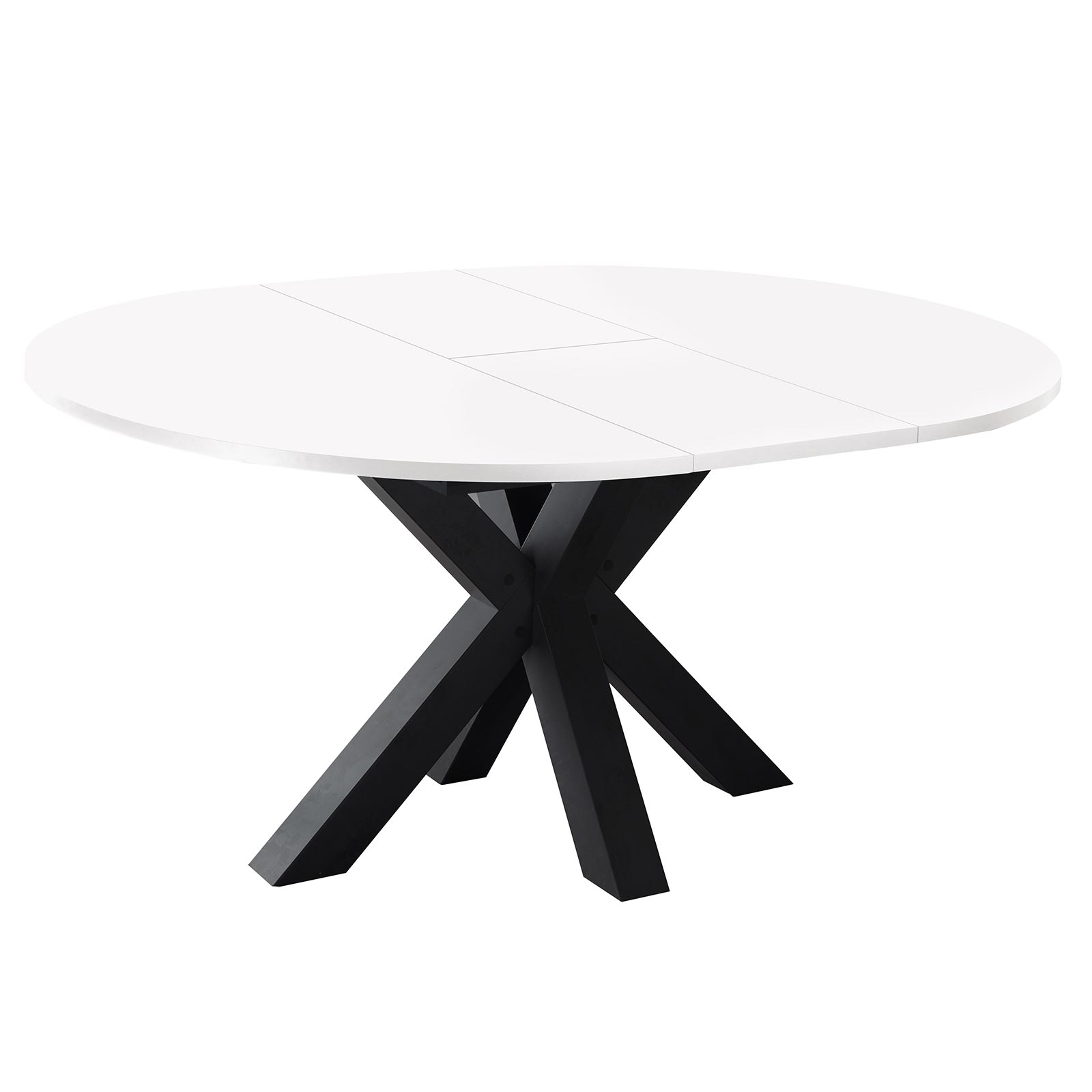 Esstisch - weiß matt-Schwarzstahl - Sternfuß - ausziehbar - 130 cm