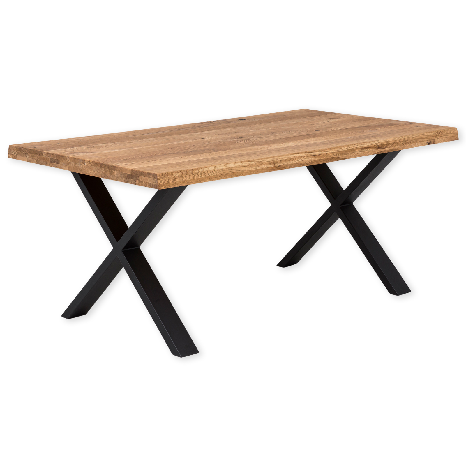 Esstisch - Wildeiche massiv - braun-schwarz - Eisen - 180x100 cm