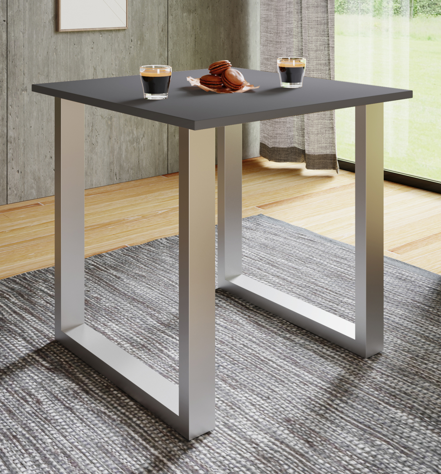 Esstisch XONA - anthrazit-silber - U-Gestell - 80x80 cm