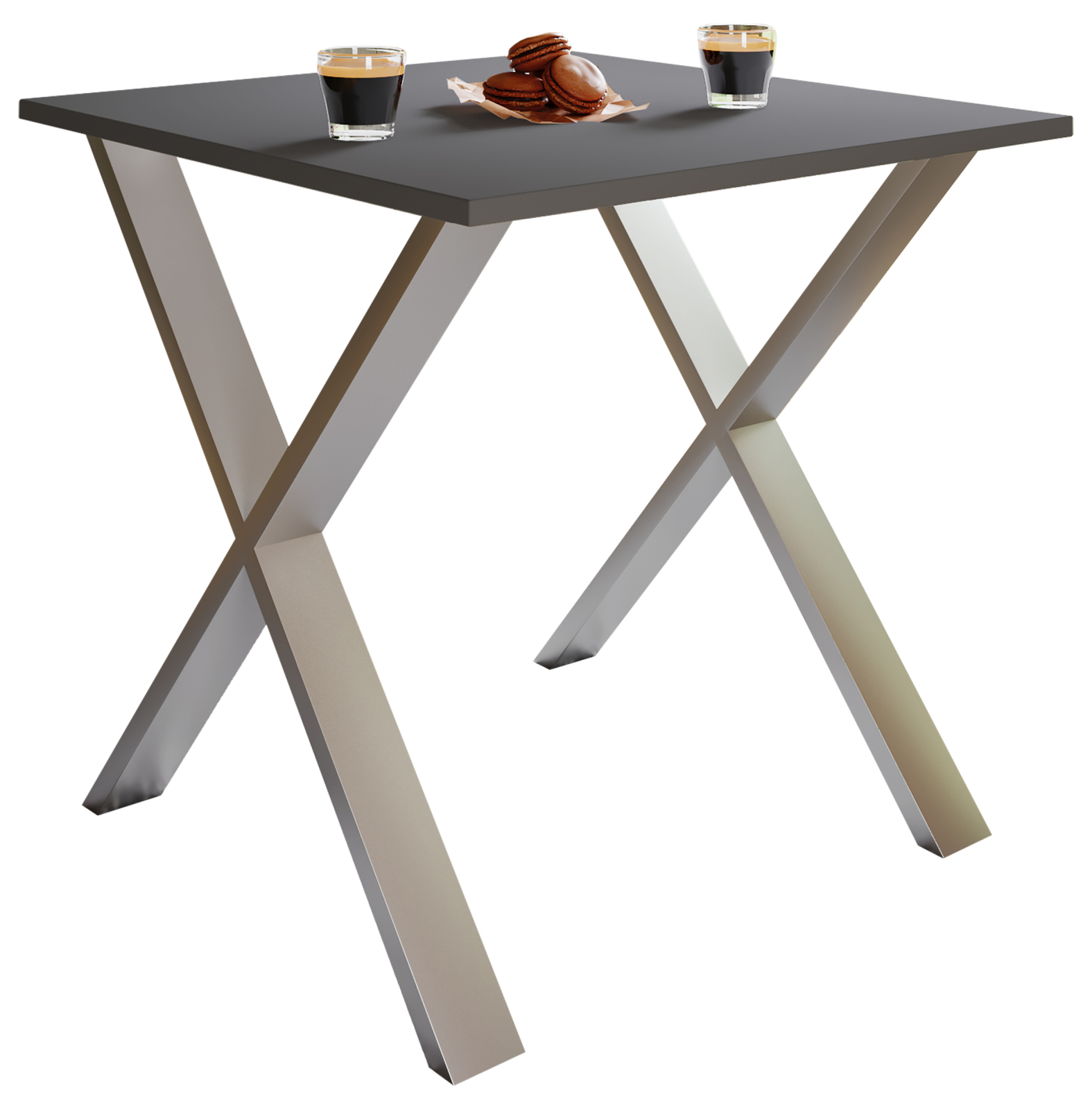 Esstisch XONA - anthrazit-silber - X-Gestell - 80x50 cm