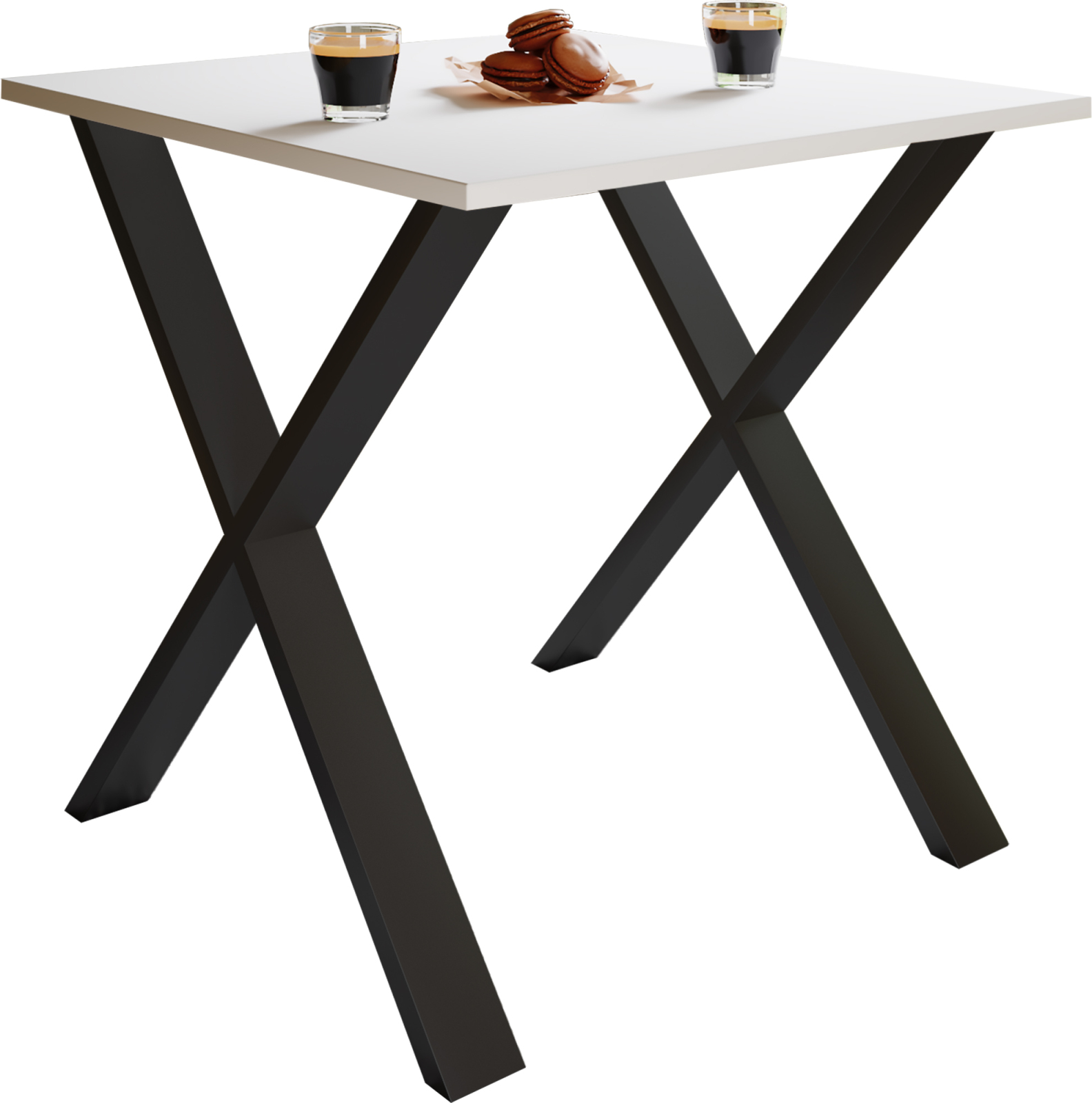 Esstisch XONA - weiß-schwarz - X-Gestell - 80x80 cm