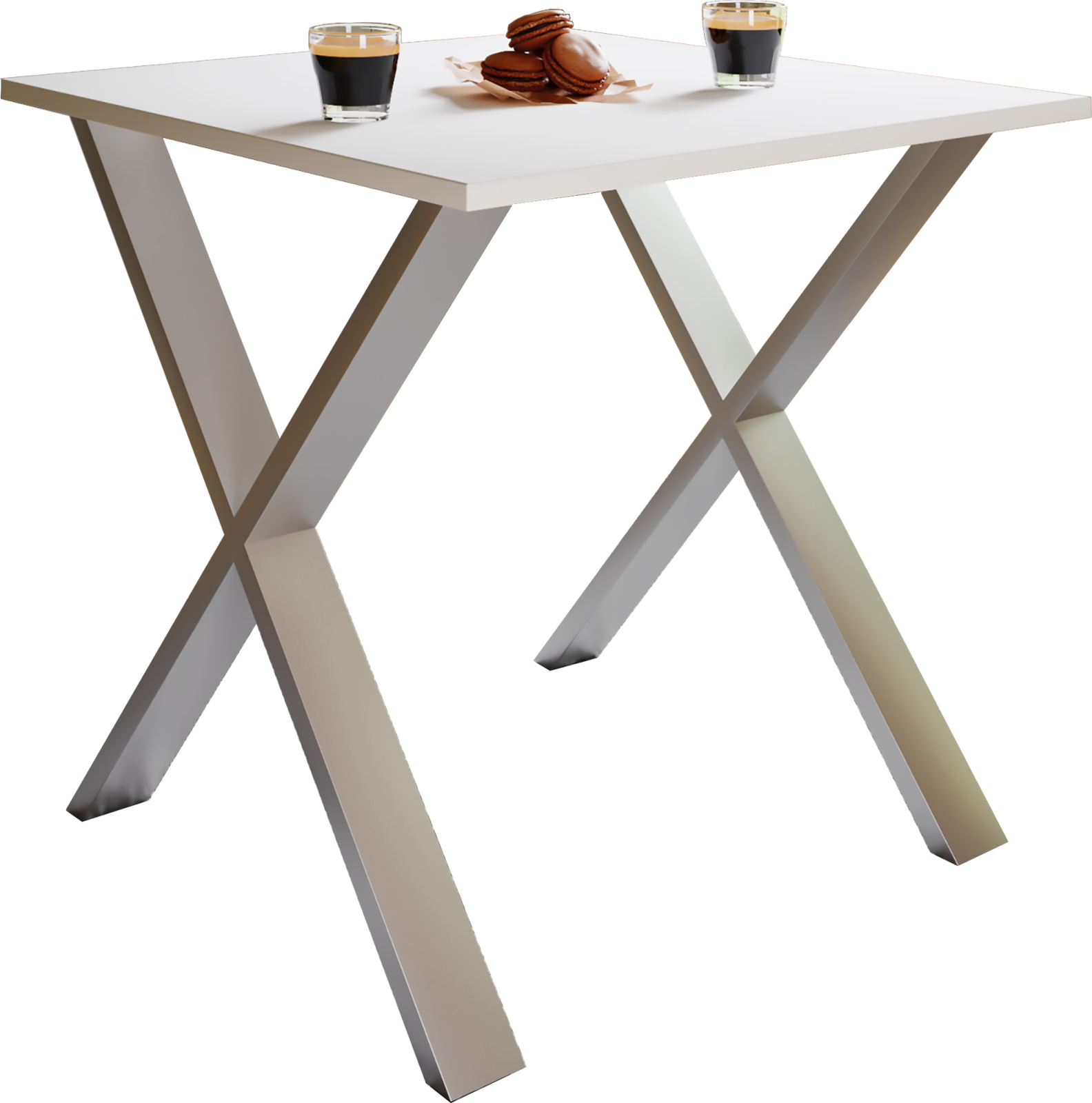 Esstisch XONA - weiß-silber - X-Gestell - 80x80 cm