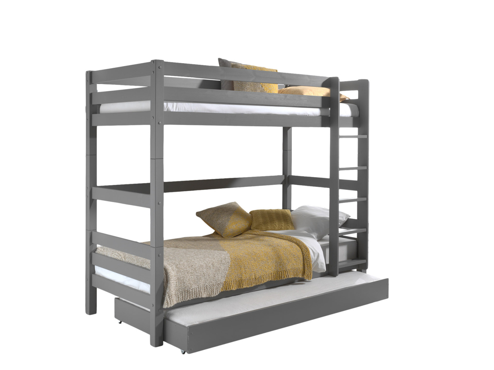 Etagen-Hochbett-Set PINO - grau - Kiefer Massivholz - Bettschublade - 90x200 cm
