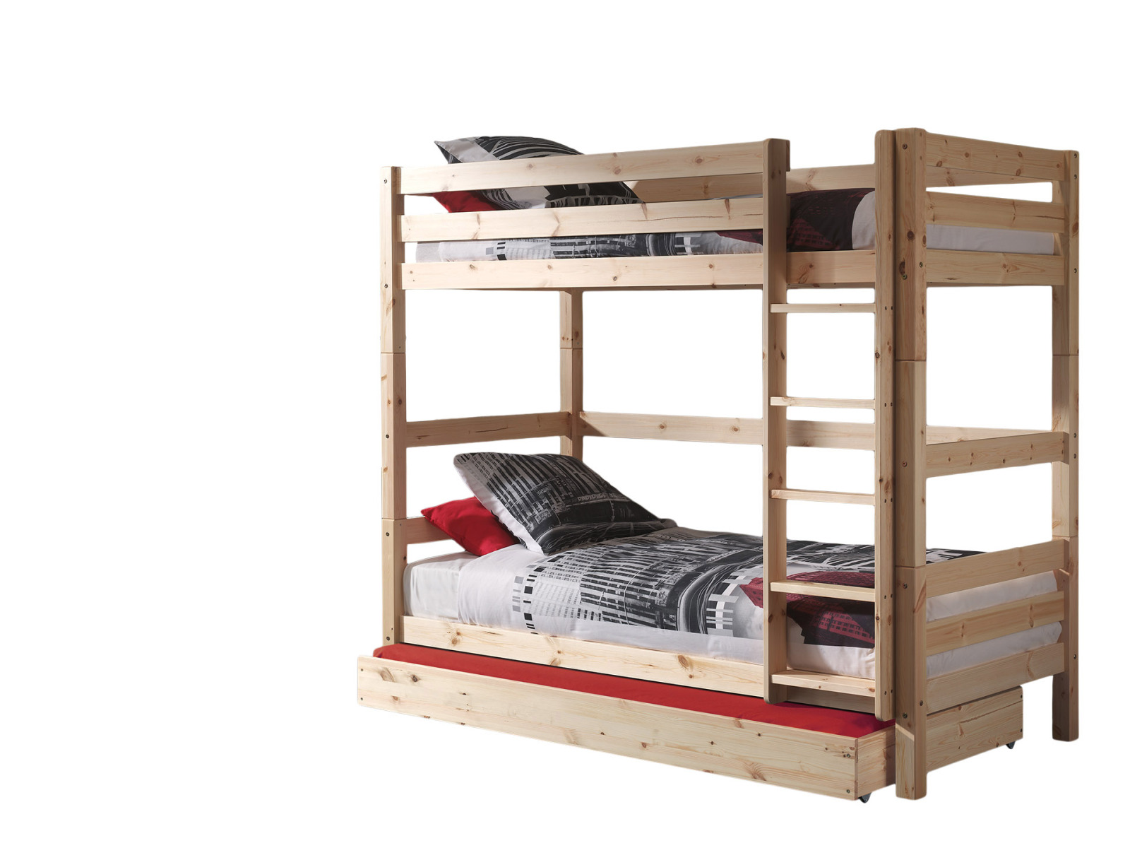 Etagen-Hochbett-Set PINO - natur - Kiefer Massivholz - Bettschublade - 90x200 cm