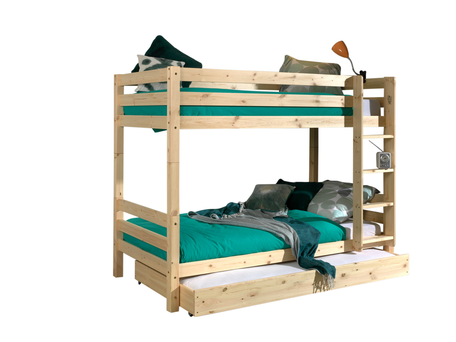 Etagen-Hochbett-Set PINO - natur - Kiefer Massivholz - Schublade - 90x200 cm