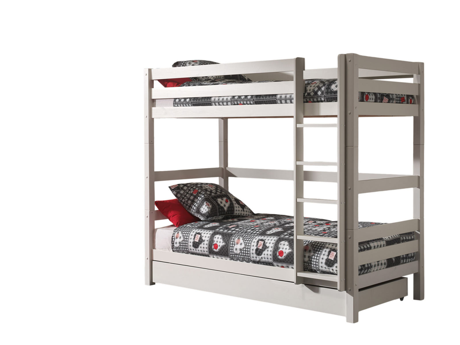 Etagen-Hochbett-Set PINO - weiß - Kiefer Massivholz - Bettschublade - 90x200 cm