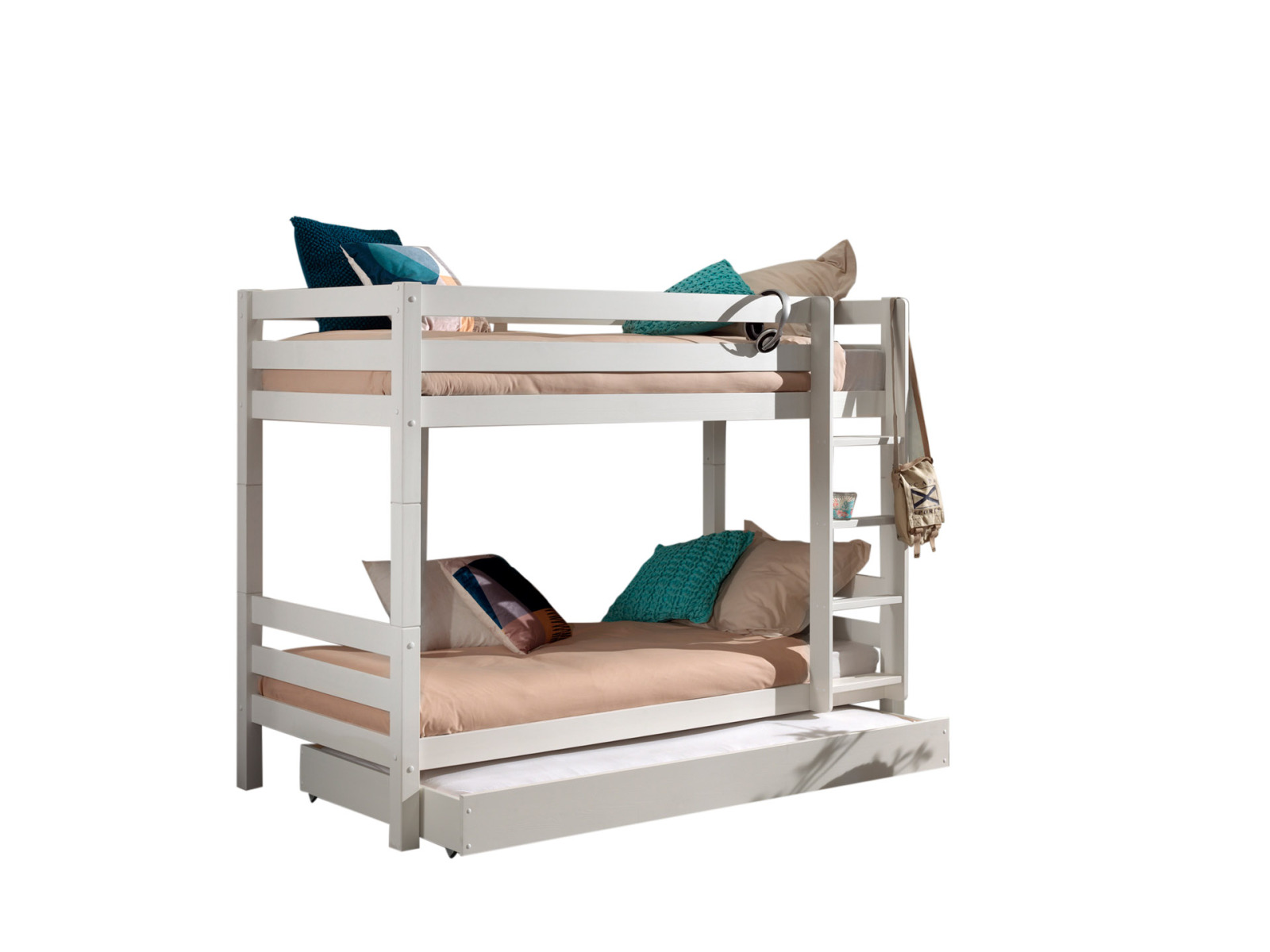 Etagen-Hochbett-Set PINO - weiß - Kiefer Massivholz - Schublade - 90x200 cm