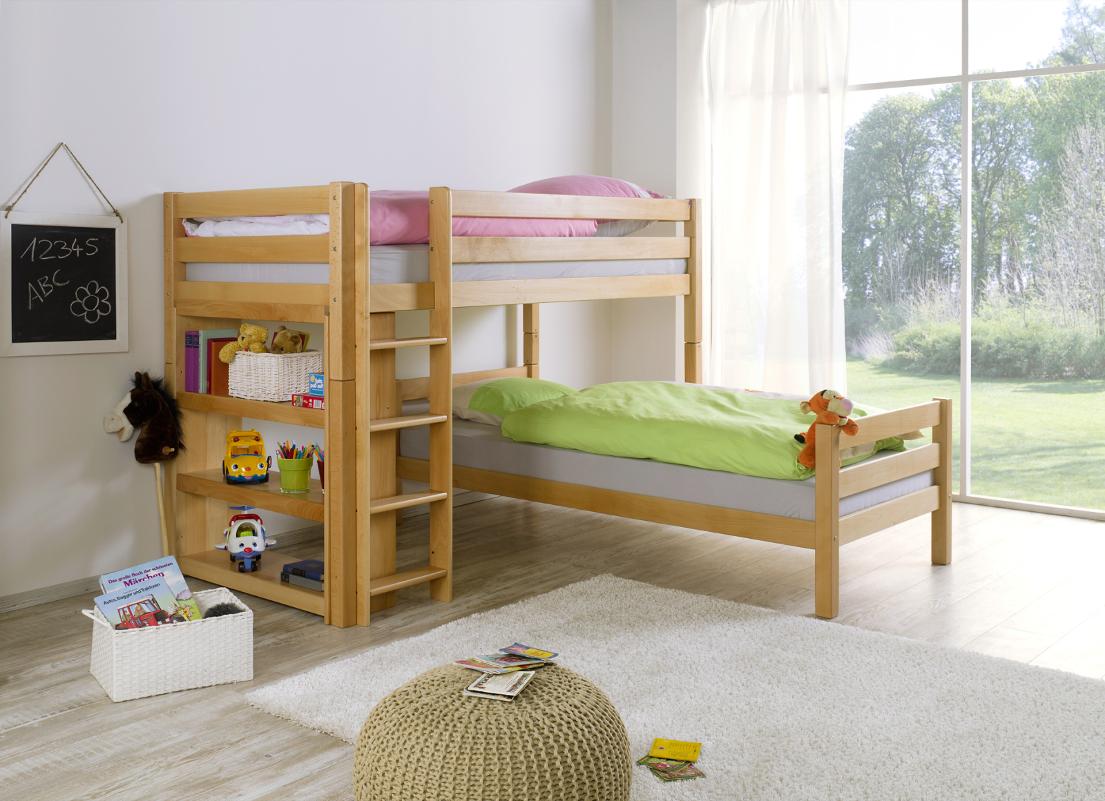 Etagenbett BENI L - Buche massiv natur - 90x200 cm