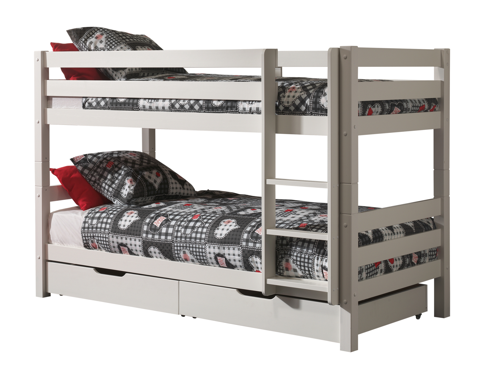 Etagenbett PINO - weiß - Kiefer Massivholz - mit Schubladen - 90x200 cm