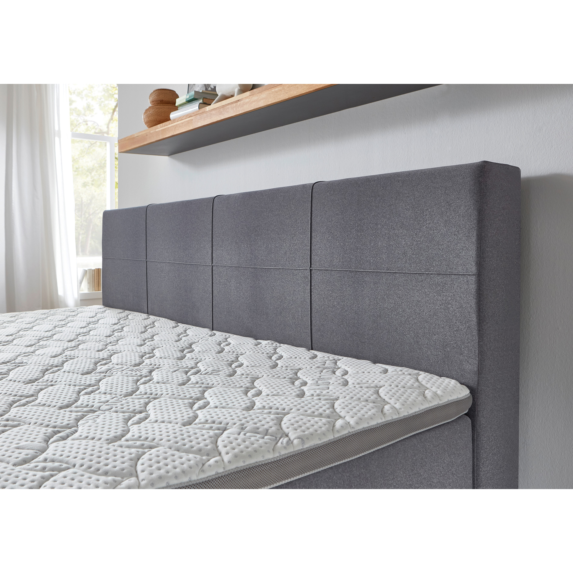 Familien-Boxspringbett - grau - H2/H3 - inklusive Topper - 240x200 cm 