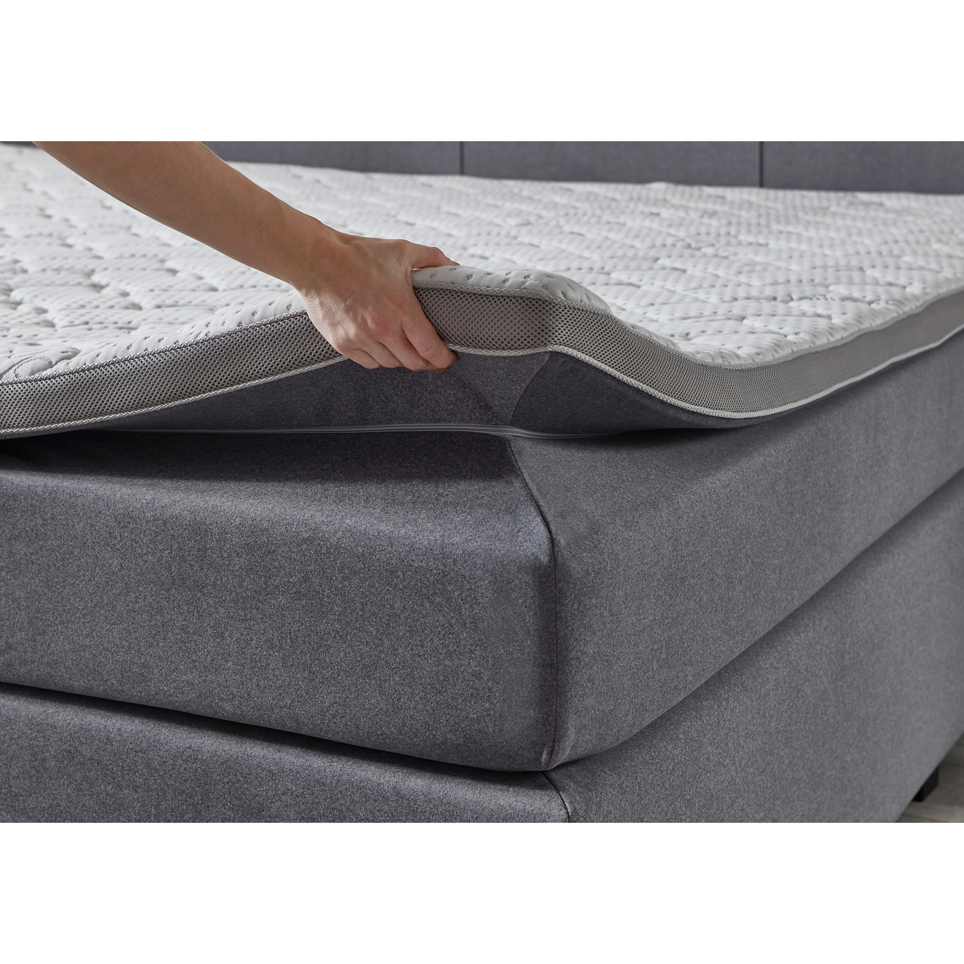 Familien-Boxspringbett - grau - H2/H3 - inklusive Topper - 240x200 cm 