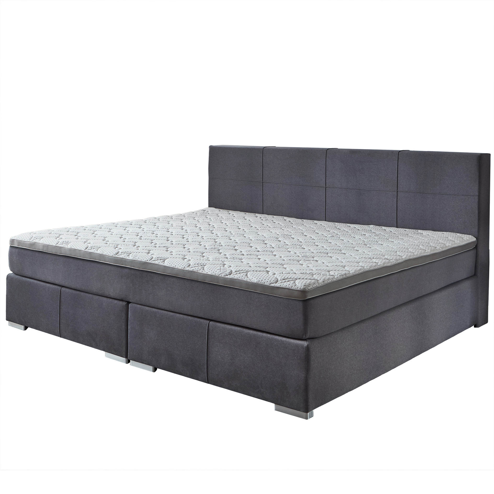 Familien-Boxspringbett - grau - H2/H3 - inklusive Topper - 240x200 cm