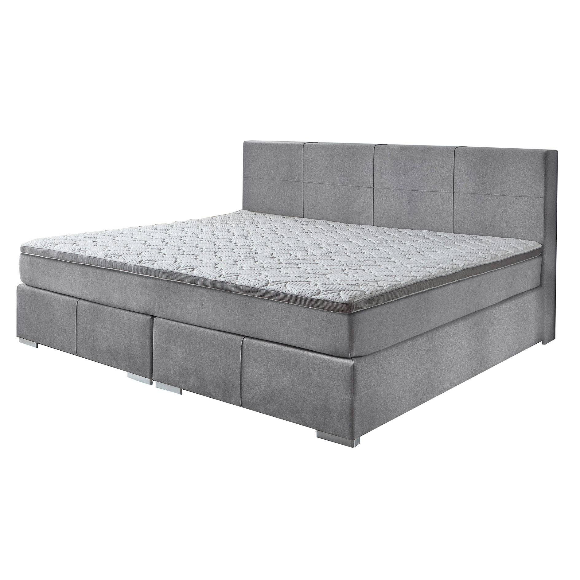 Familien-Boxspringbett - silber - H2/H3 - inklusive Topper - 240x200 cm
