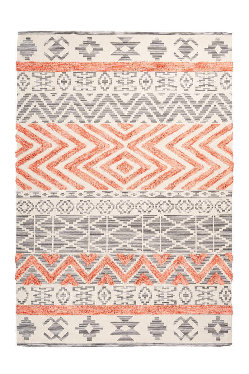 Flachgewebeteppich ETHNIE 100 - grau-apricot - 200x290 cm