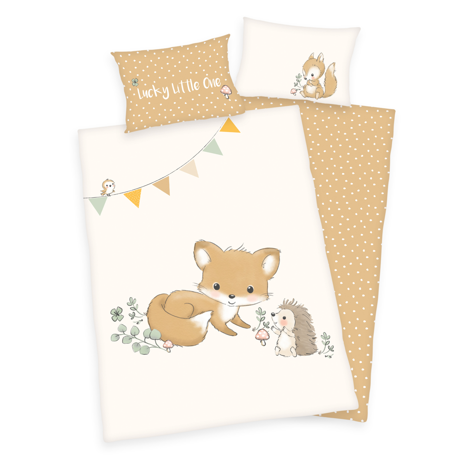 Flanell-Baby-Bettwäsche WALDFREUNDE - weiß-beige - 100x135 cm