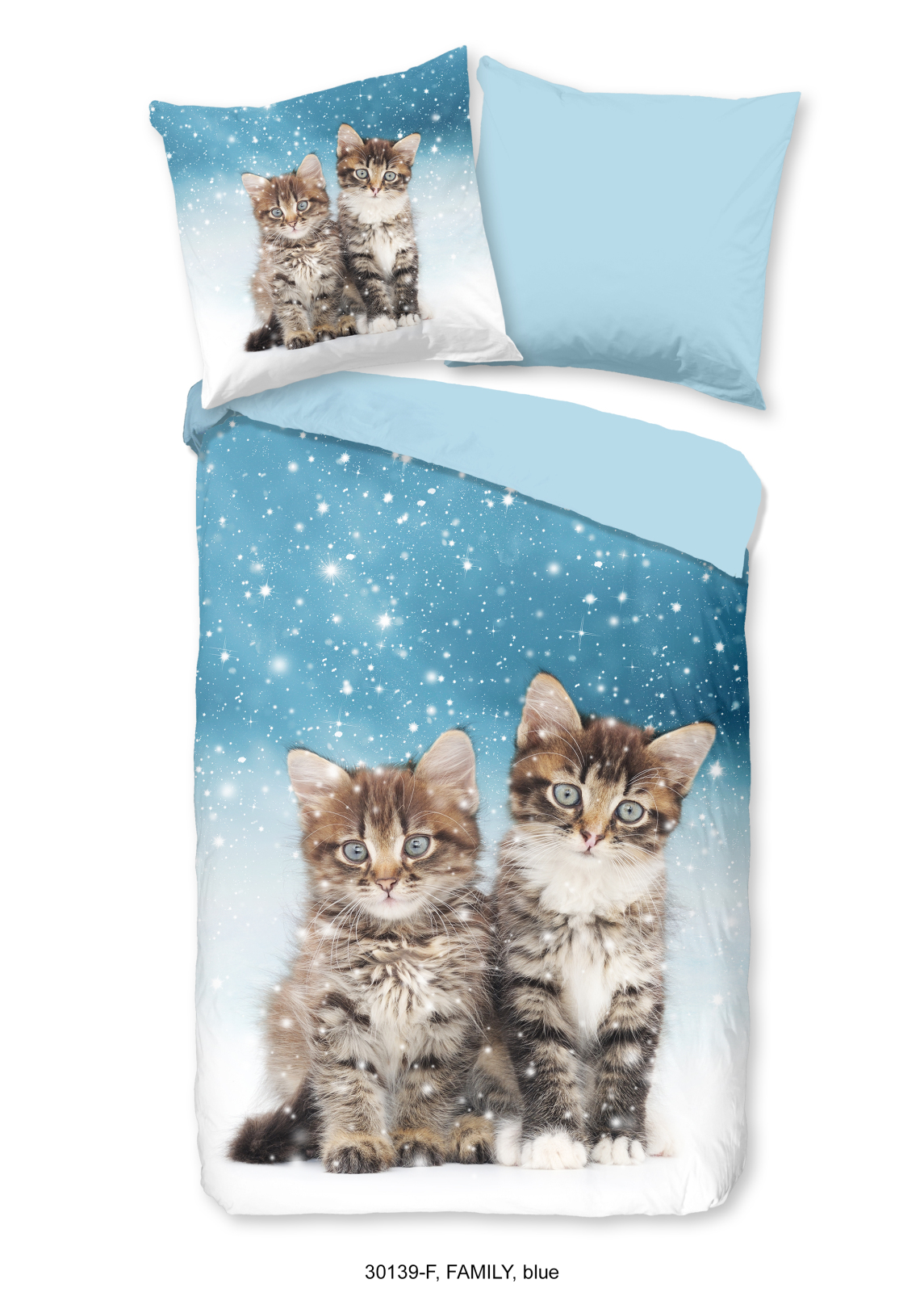 Flanell-Bettwäsche CATS - blau - 135x200 cm
