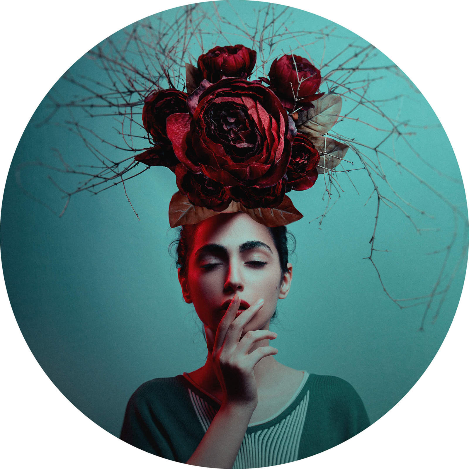 Fototapete DESIGNWALLS 2.0 - blau-rot - Rosen - 1,4 Meter