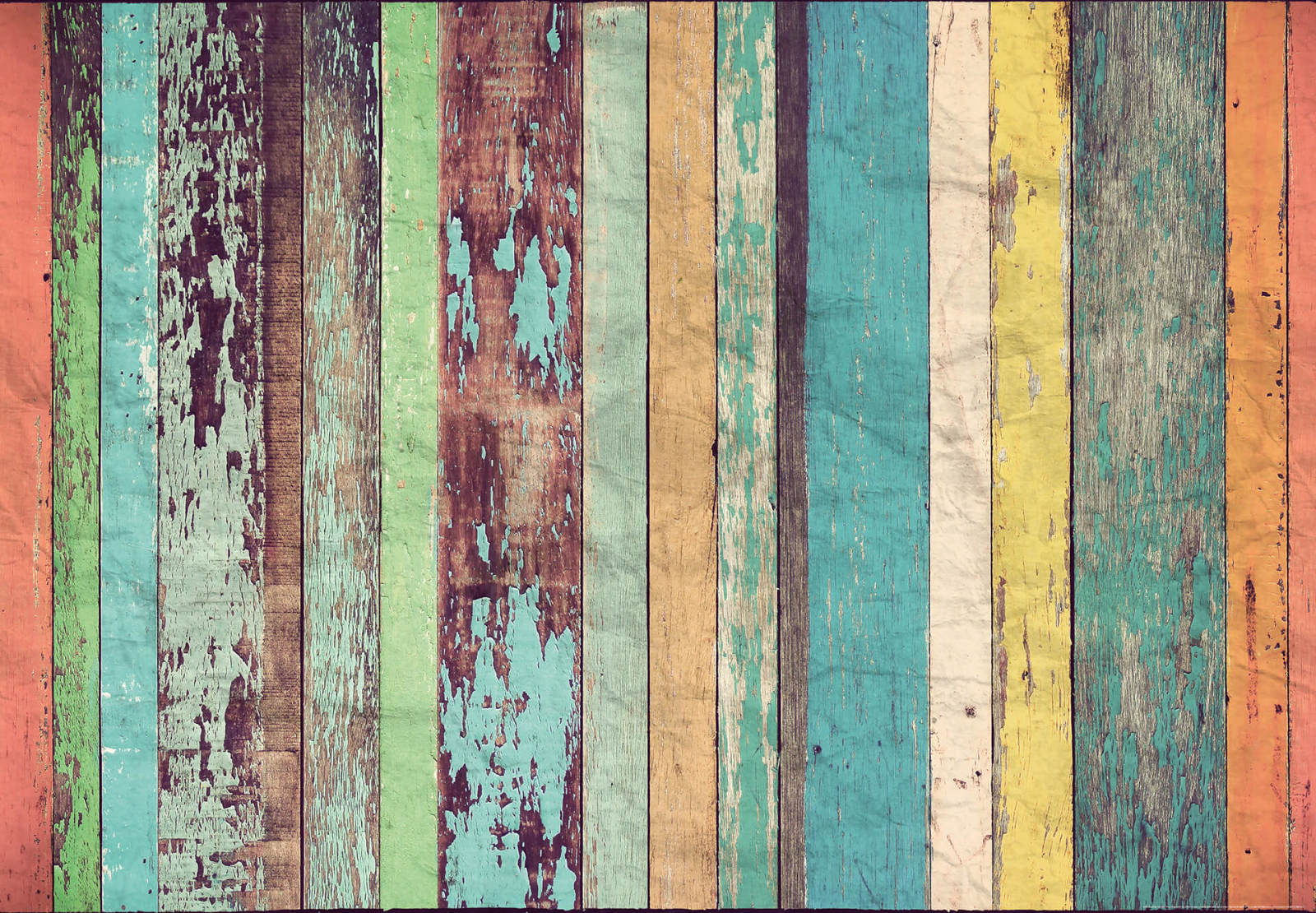Fototapete DESIGNWALLS 2.0 - bunt-blau - Holzwand - 2,5 Meter