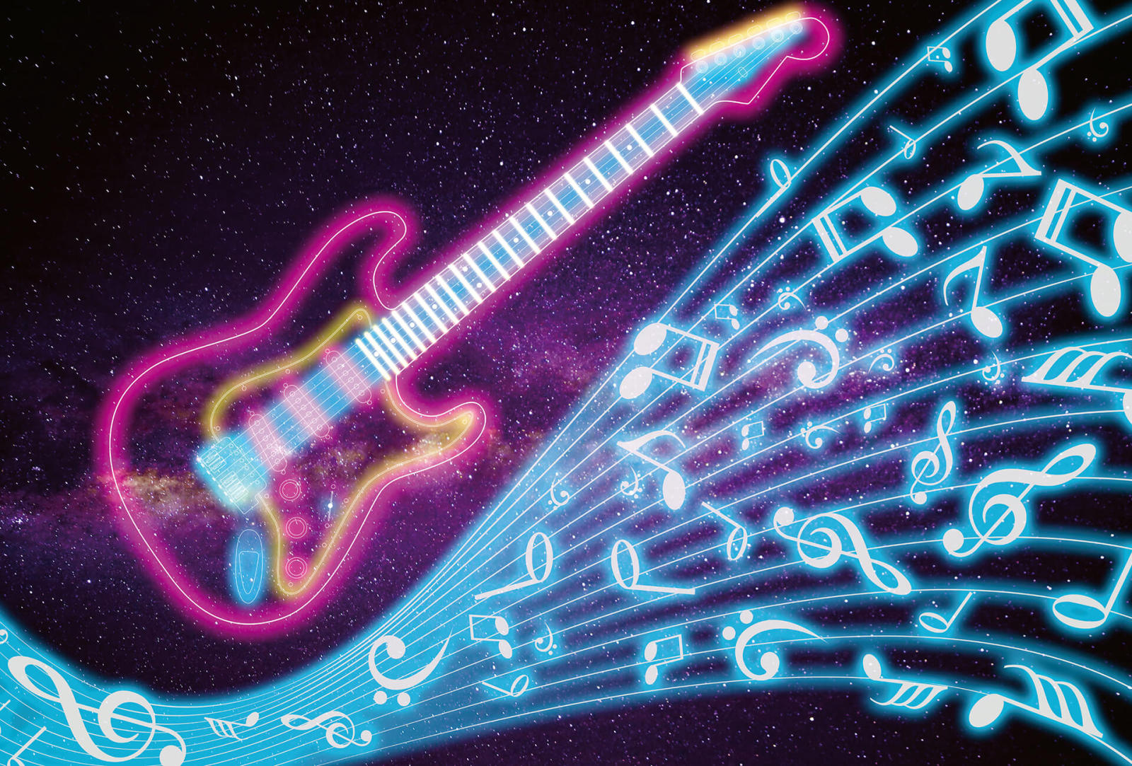 Fototapete DESIGNWALLS 2.0 - lila-türkis - Gitarre - 2,6 Meter