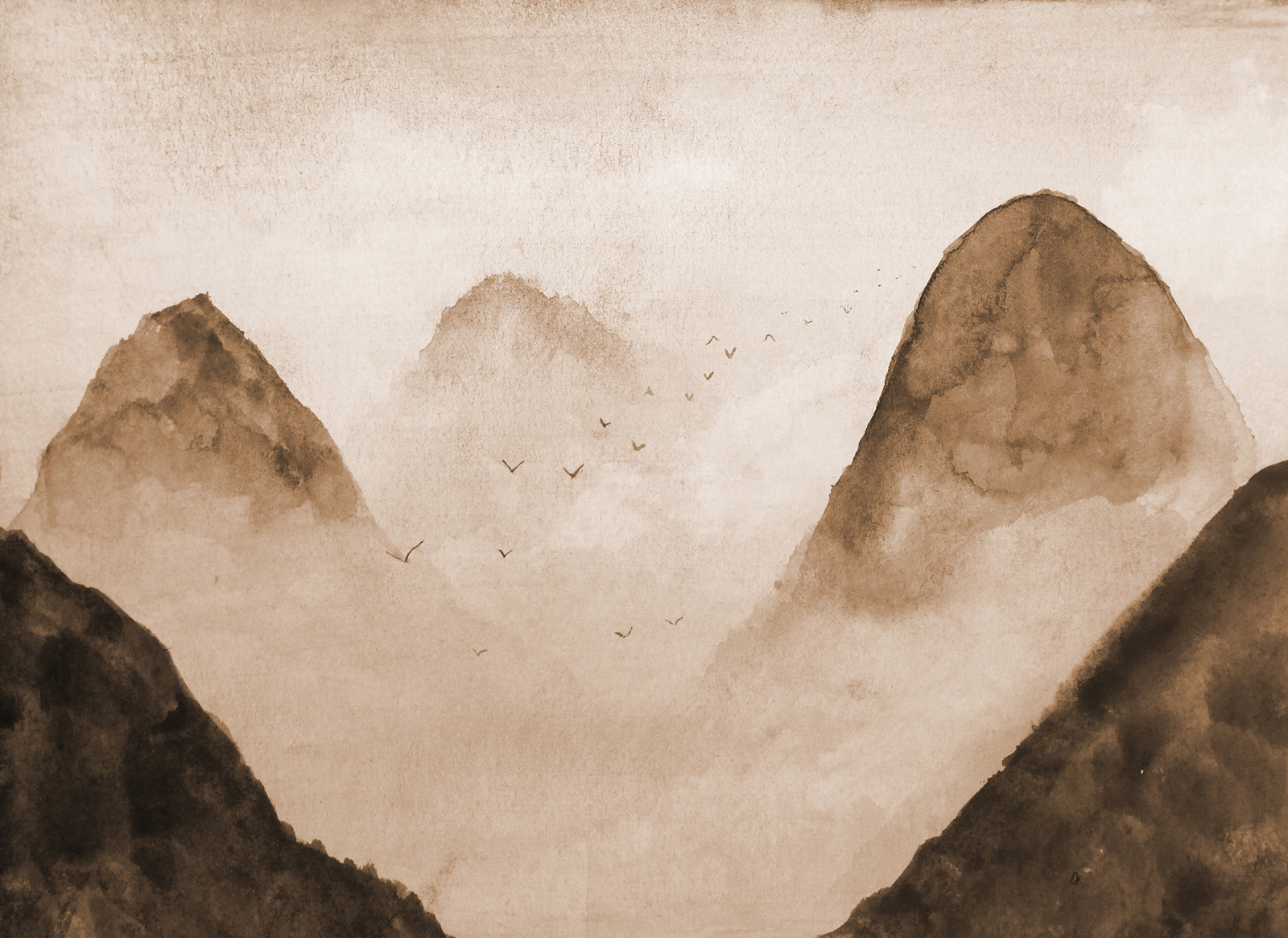 Fototapete DESIGNWALLS - beige-schwarz - Berge - 2,55 Meter