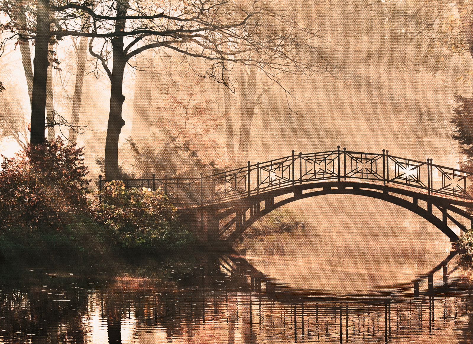 Fototapete DESIGNWALLS - Brücke im Wald - braun-grün - 2,55 Meter