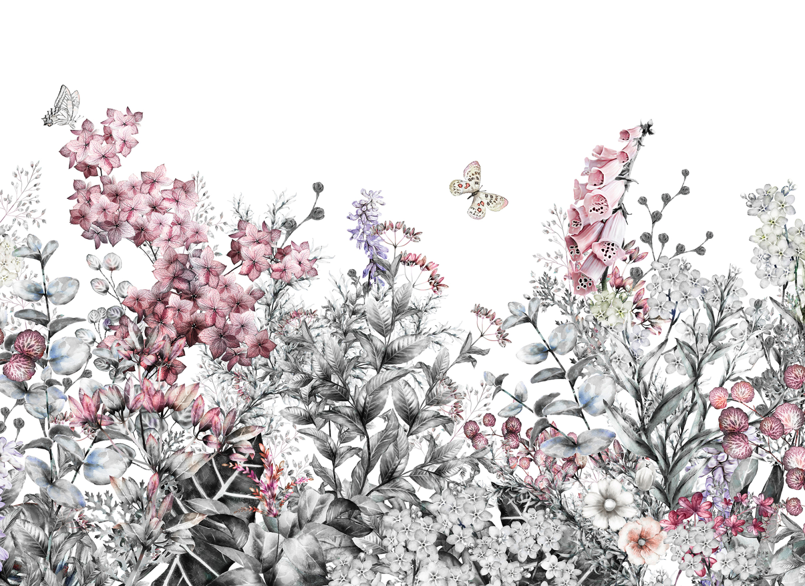 Fototapete DESIGNWALLS - rosa-grau - Blumen - 2,55 Meter