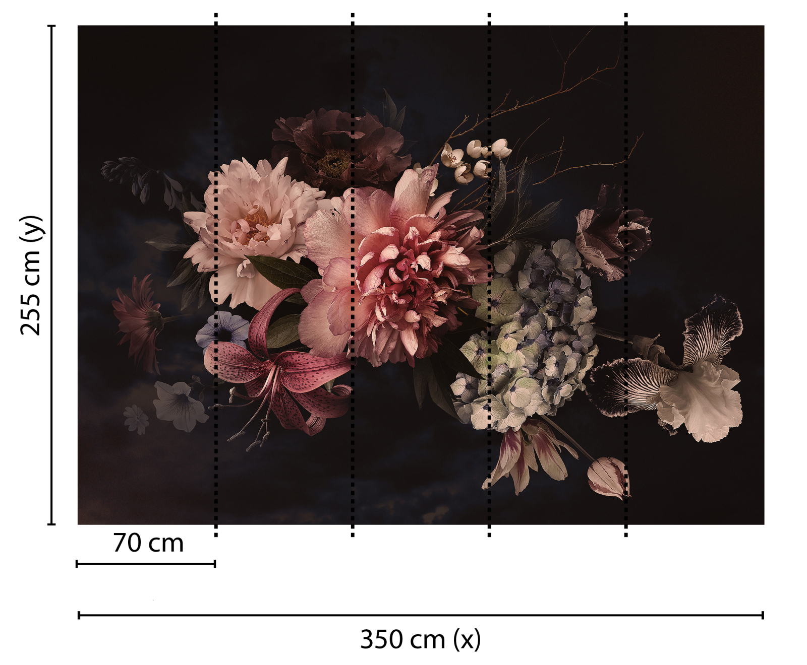 Fototapete DESIGNWALLS - rosa-schwarz - Blumen - 2,55 Meter