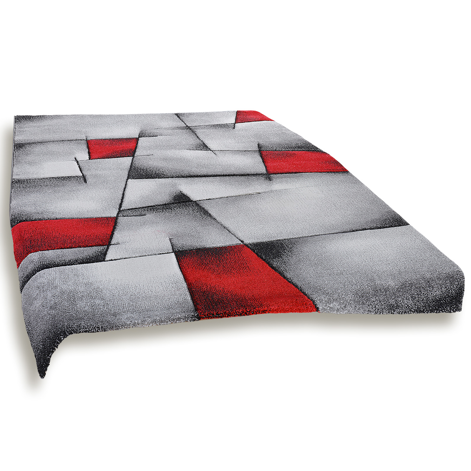 Frisee-Teppich - grau-rot - 80x150 cm