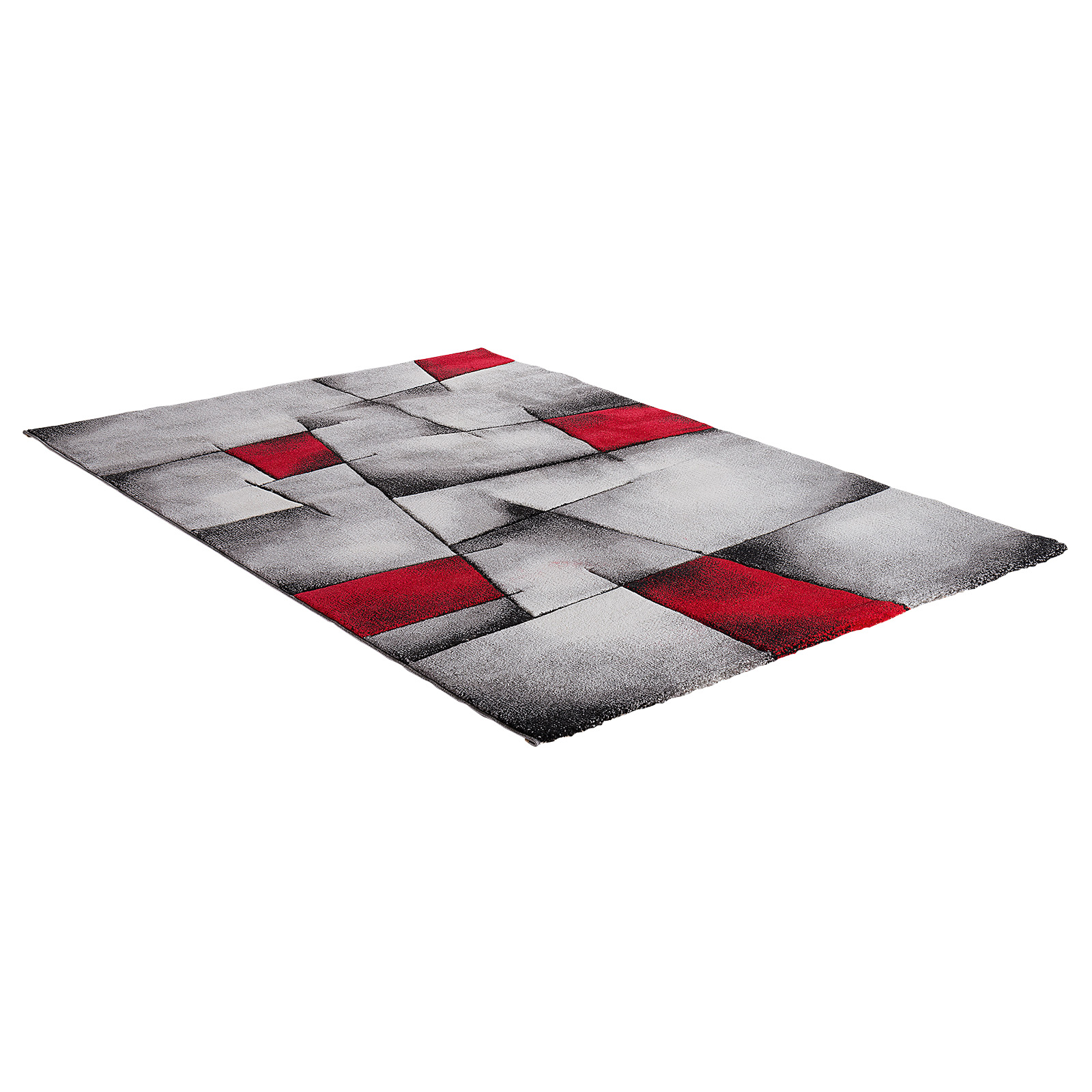 Frisee-Teppich - grau-rot - 80x150 cm