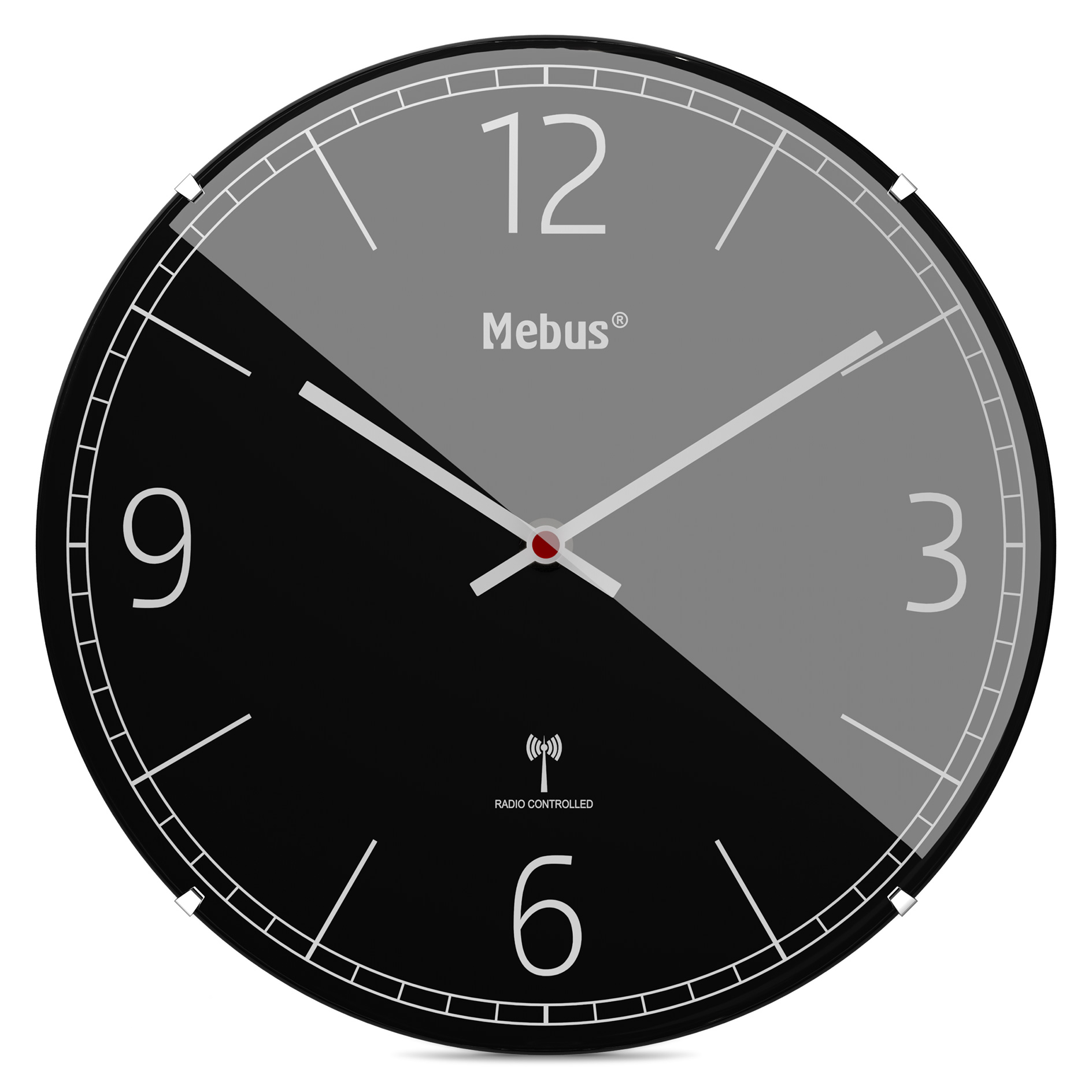 Funk-Wanduhr - schwarz - Kuppelglas - Ø 30 cm